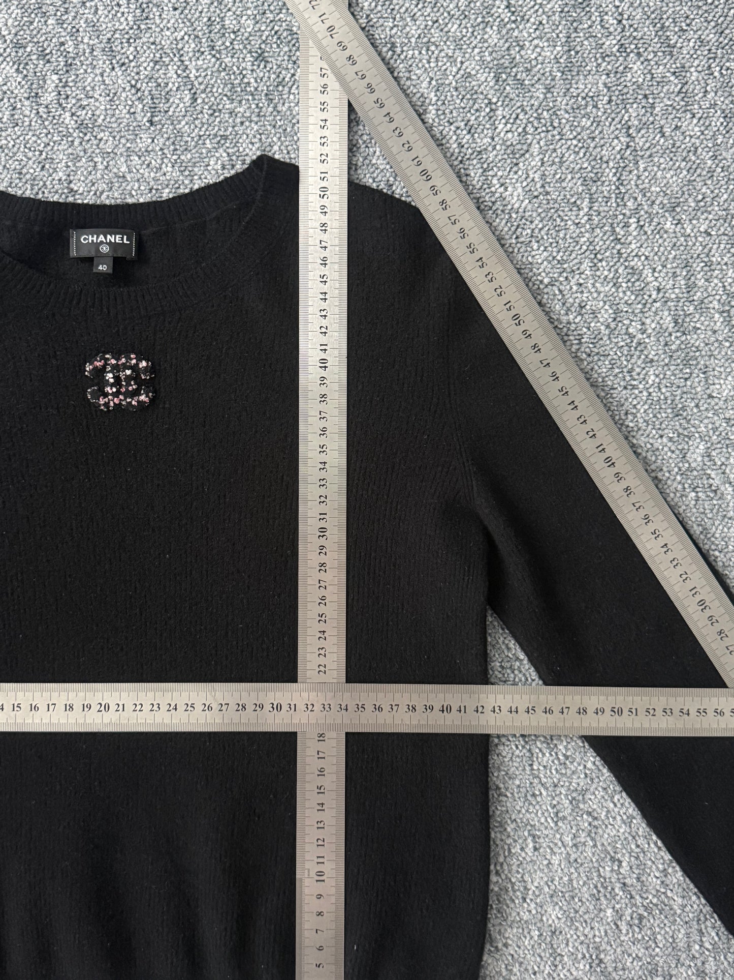 Chanel CC Black Wool Knit Sweater