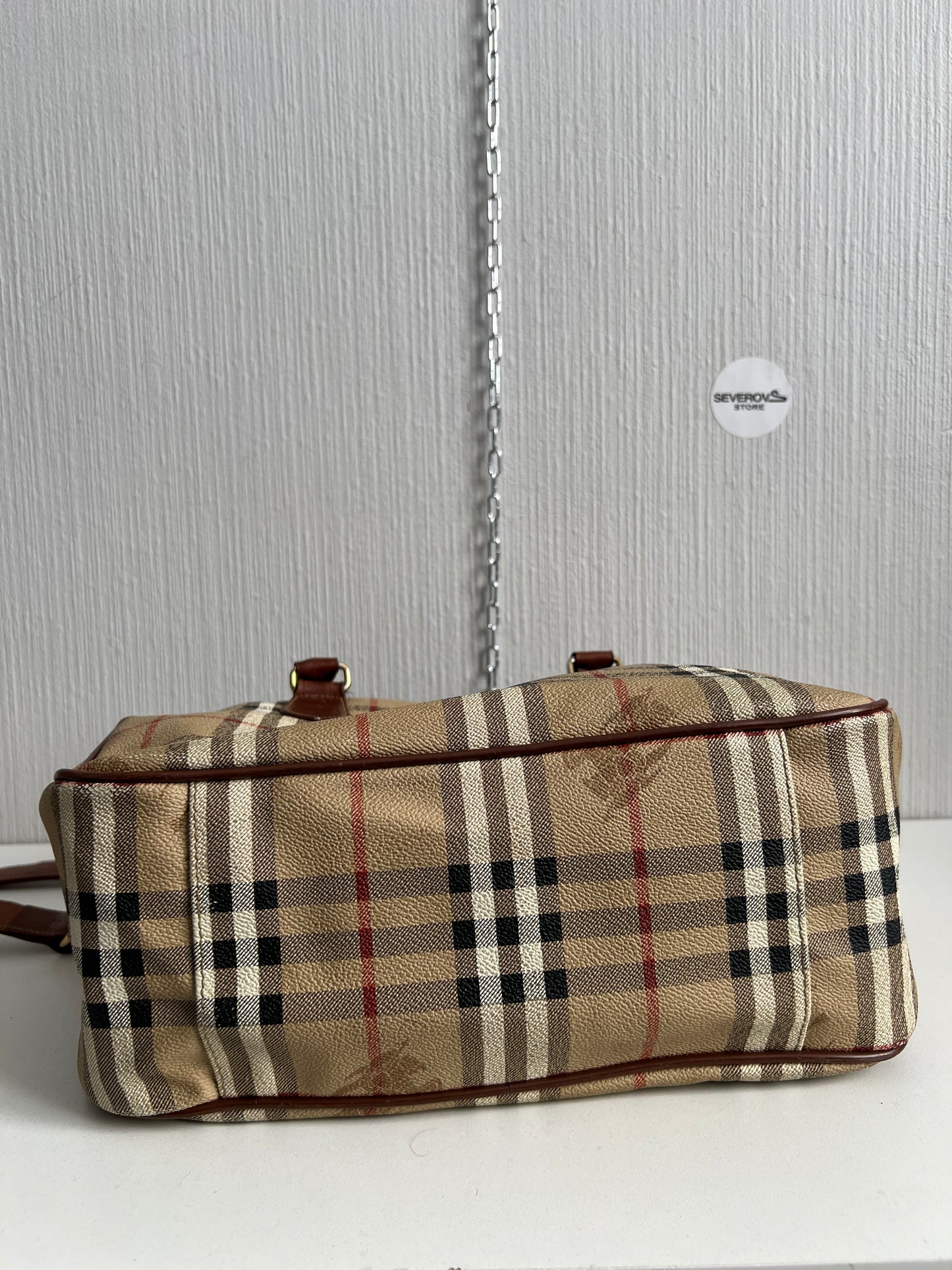 Burberry's Haymarket Check Leather-Trimmed Handle Bag