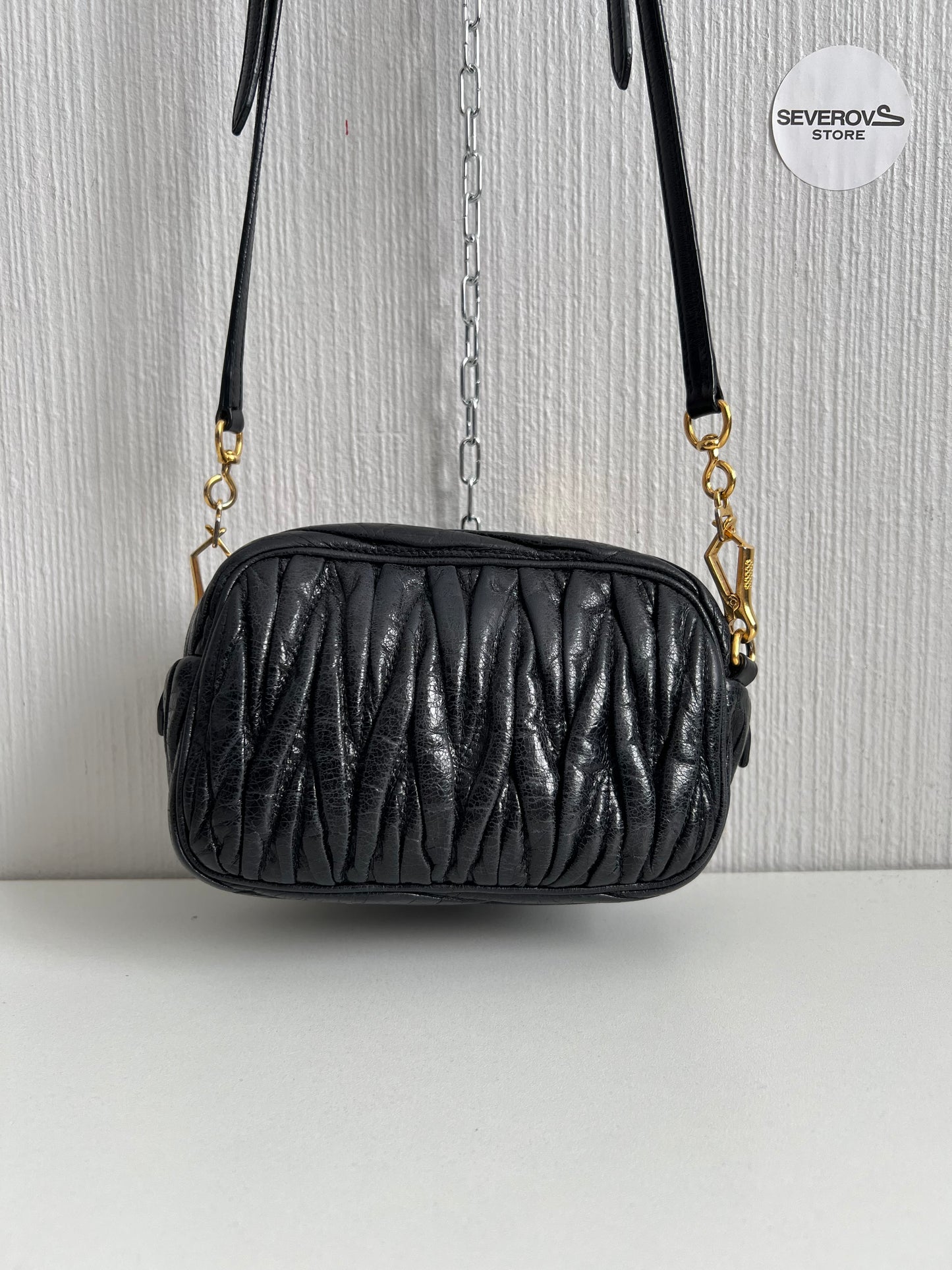 Miu Miu Black Matelasse Leather Crossbody Bag