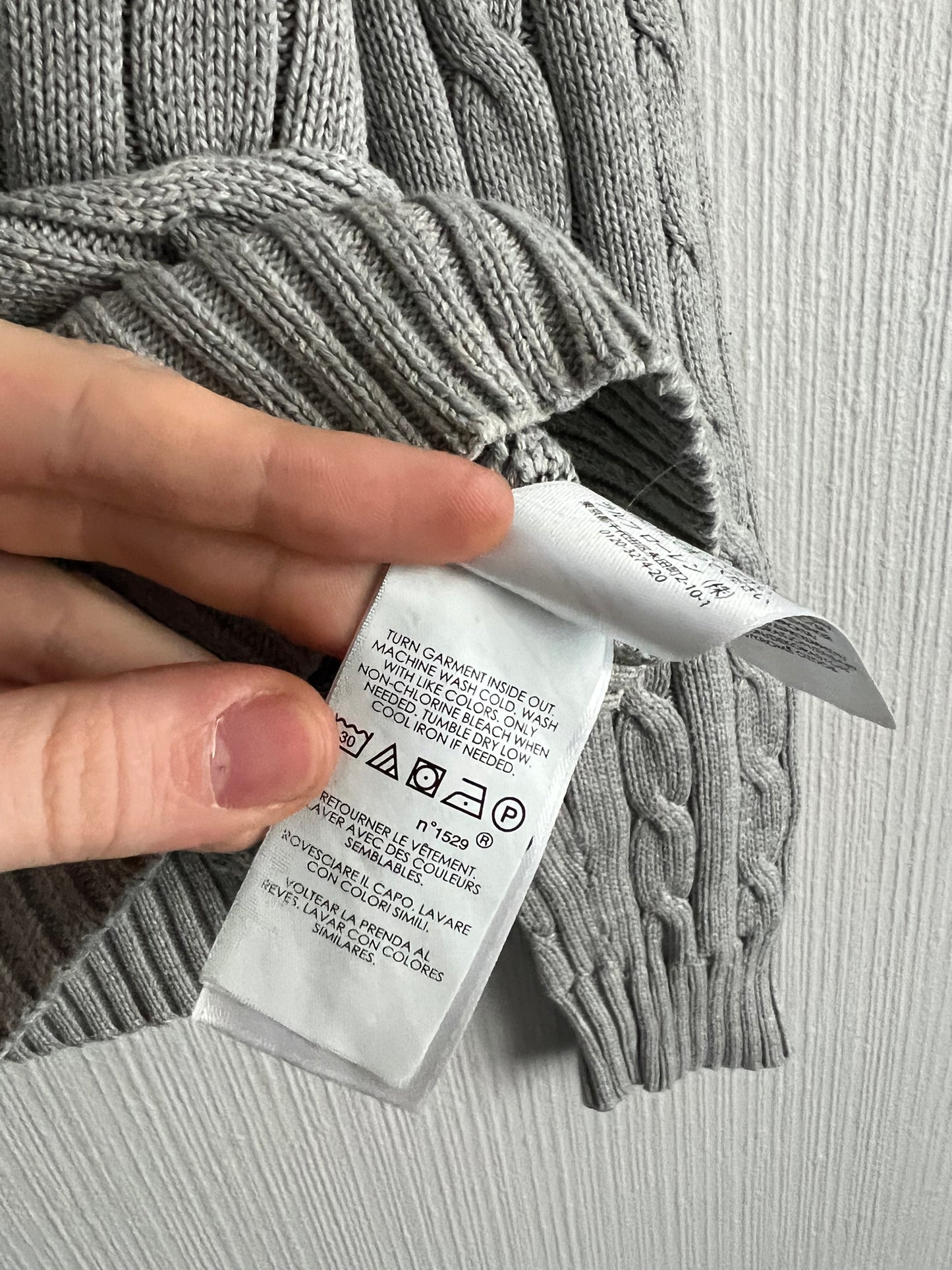 Polo Ralph Lauren Cable Knit V-neck Grey Cotton Sweater