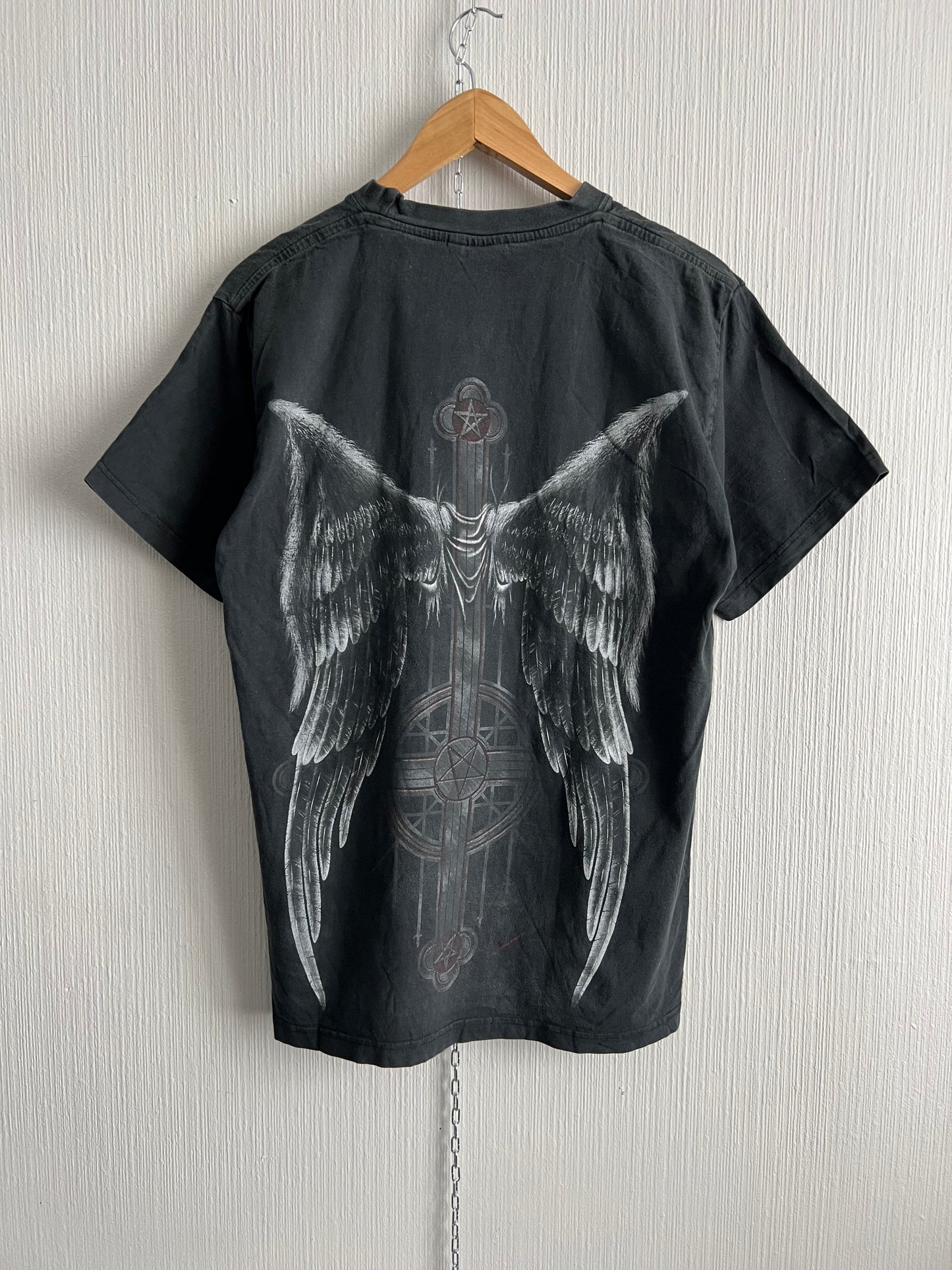 Spiral Vintage Angel Print Faded T-shirt
