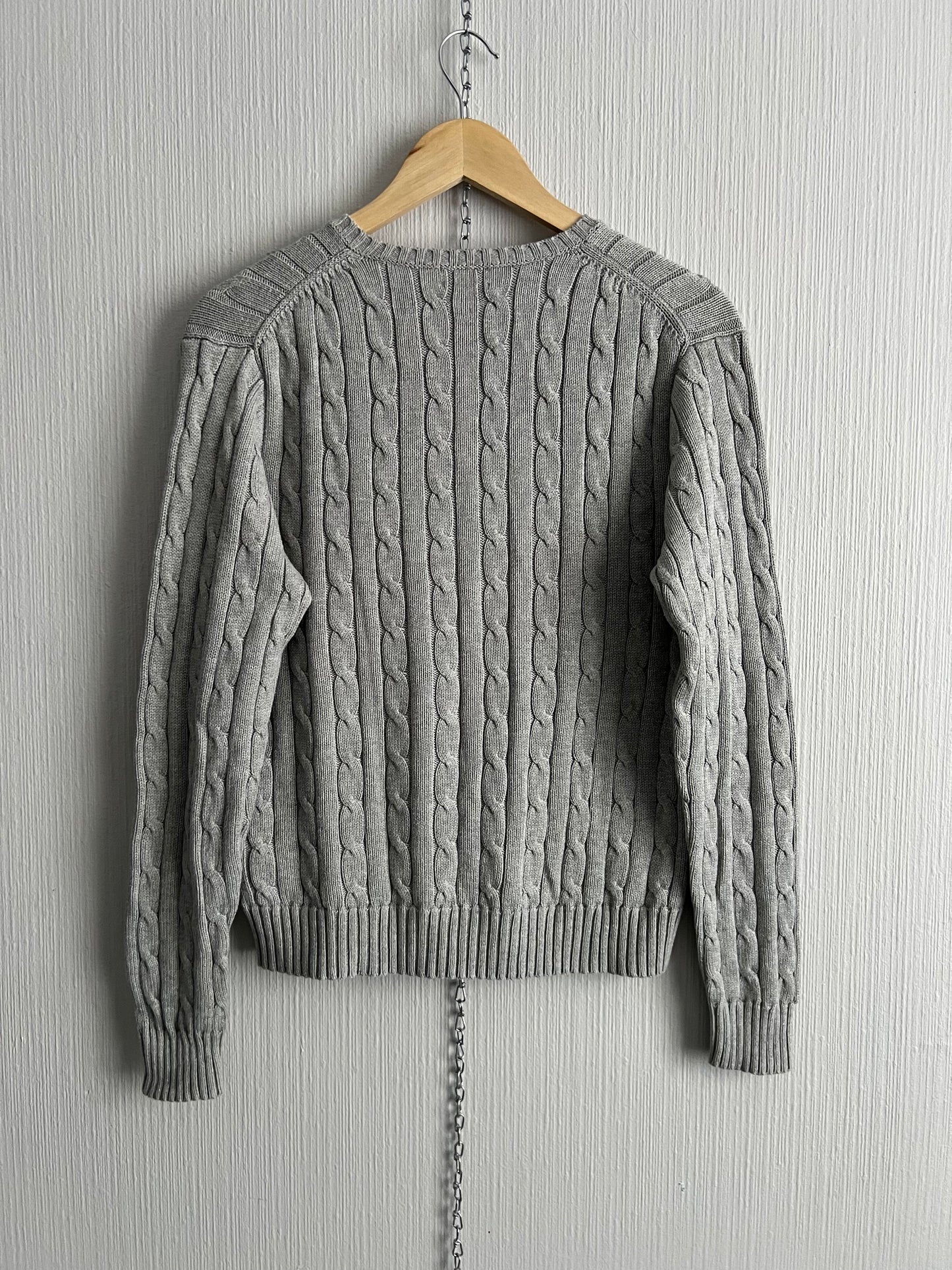 Polo Ralph Lauren Cable Knit V-neck Grey Cotton Sweater