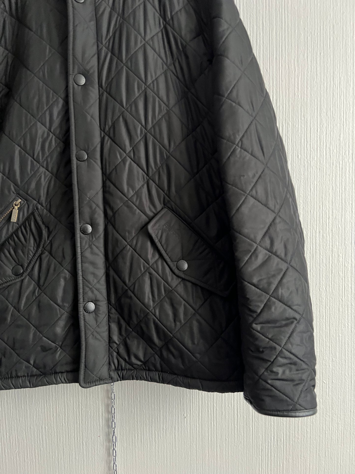 Barbour Powell Quilted Black Jacket with Faux Leather Trim