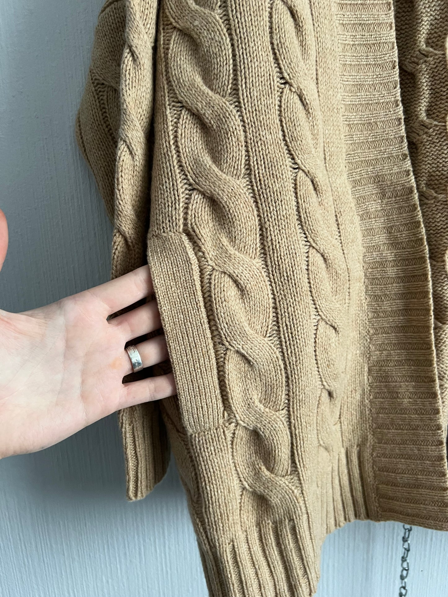 Polo Ralph Lauren Italian Wool Cashmere Blend Camel Womens Cable Knit Sweater