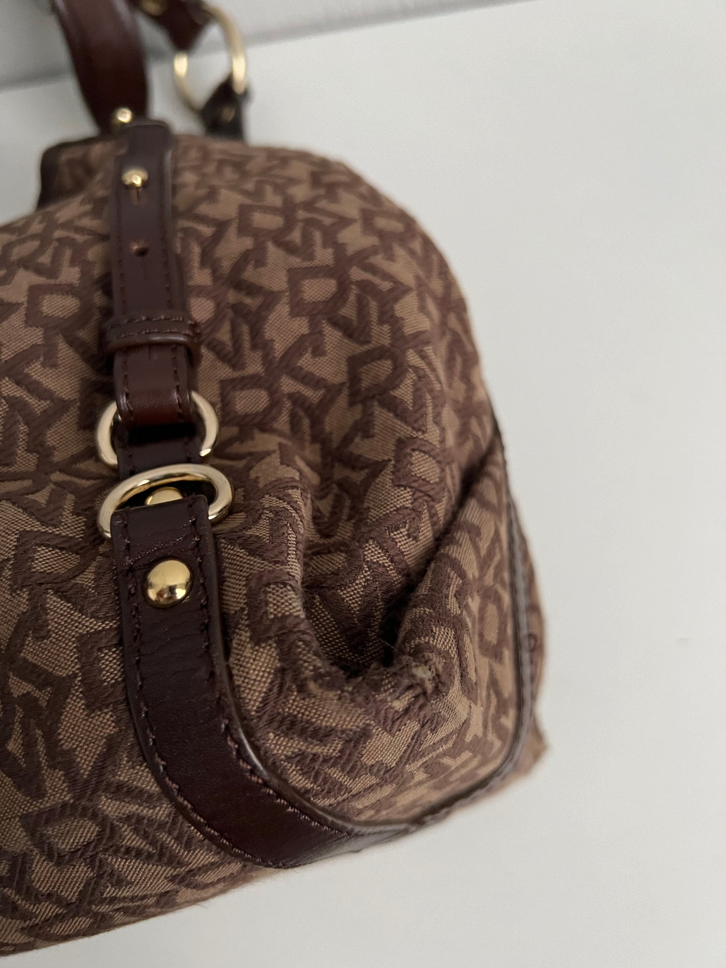 DKNY Vintage Monogram Canvas Handbag with Leather Trim