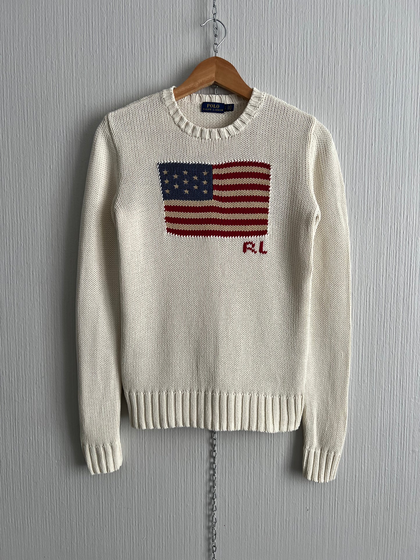 Polo Ralph Lauren American Flag Women’s Knit Sweater in Cream