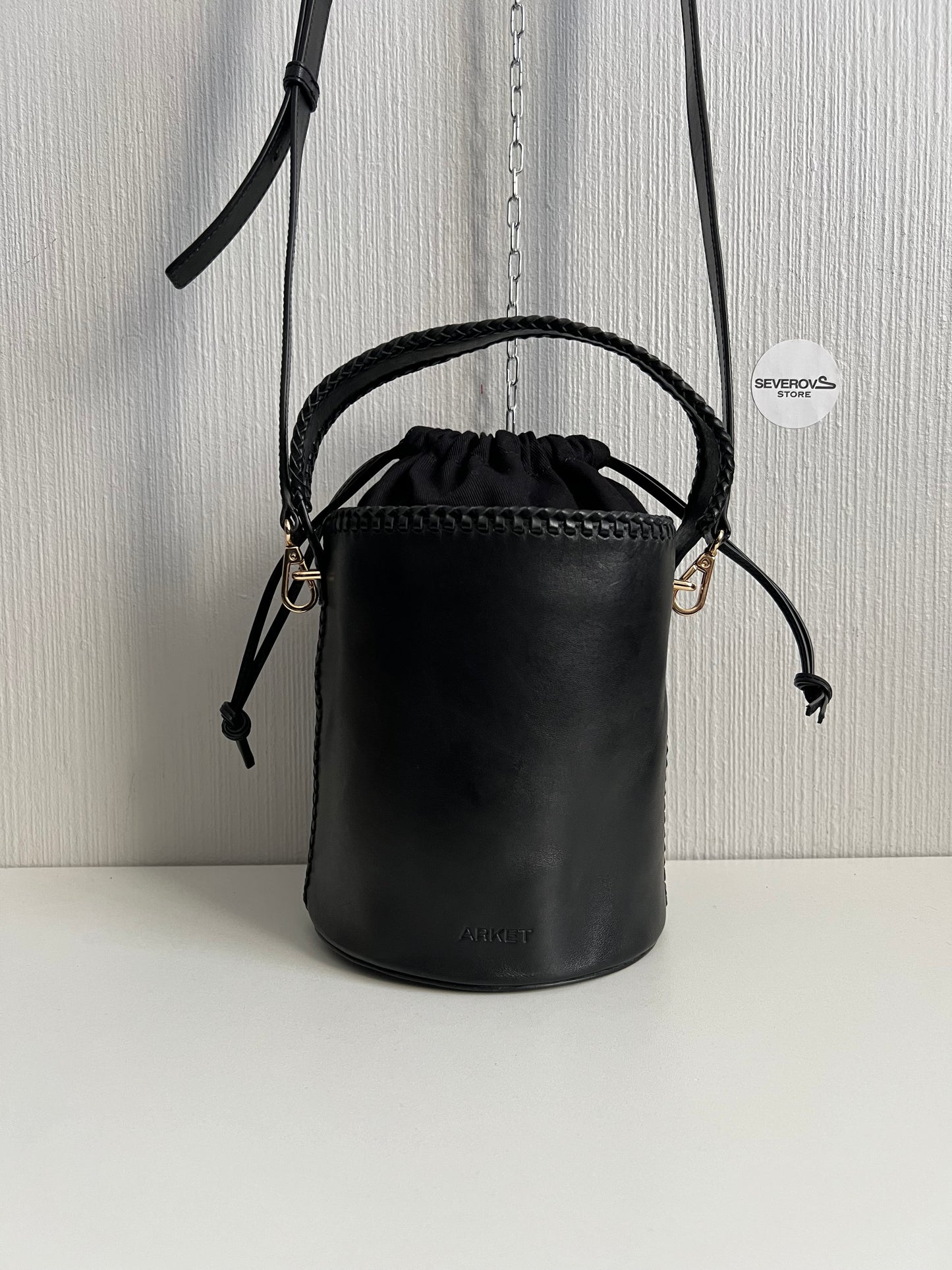 Arket Leather Black Bucket Bag