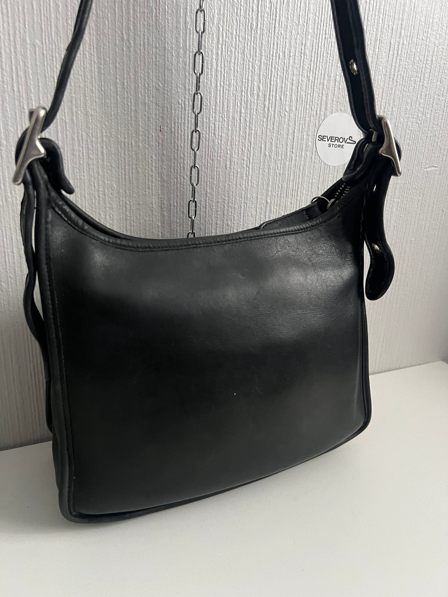 Vintage Coach Legacy Zip 9966 Made in USA Black Leather Crossbody Shoulder Bag