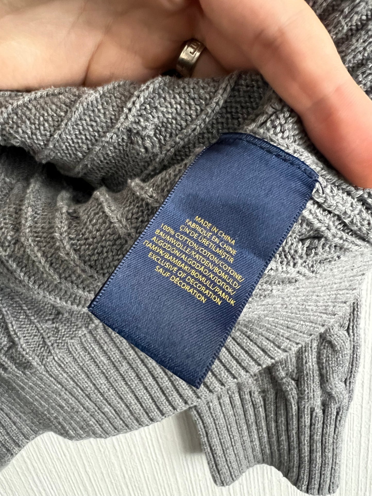 Polo Ralph Lauren Grey Cotton Cable Knit Sweater