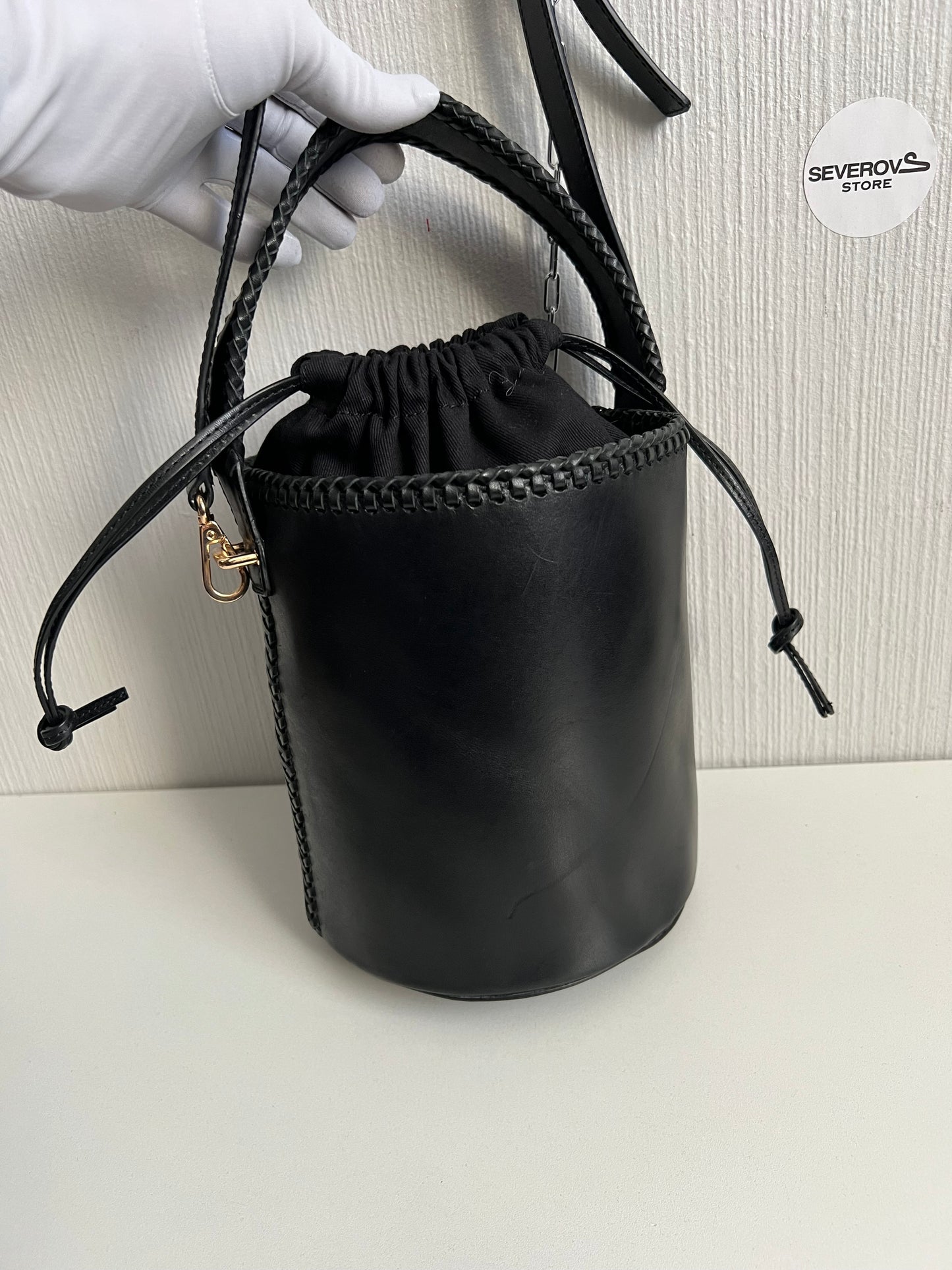 Arket Leather Black Bucket Bag