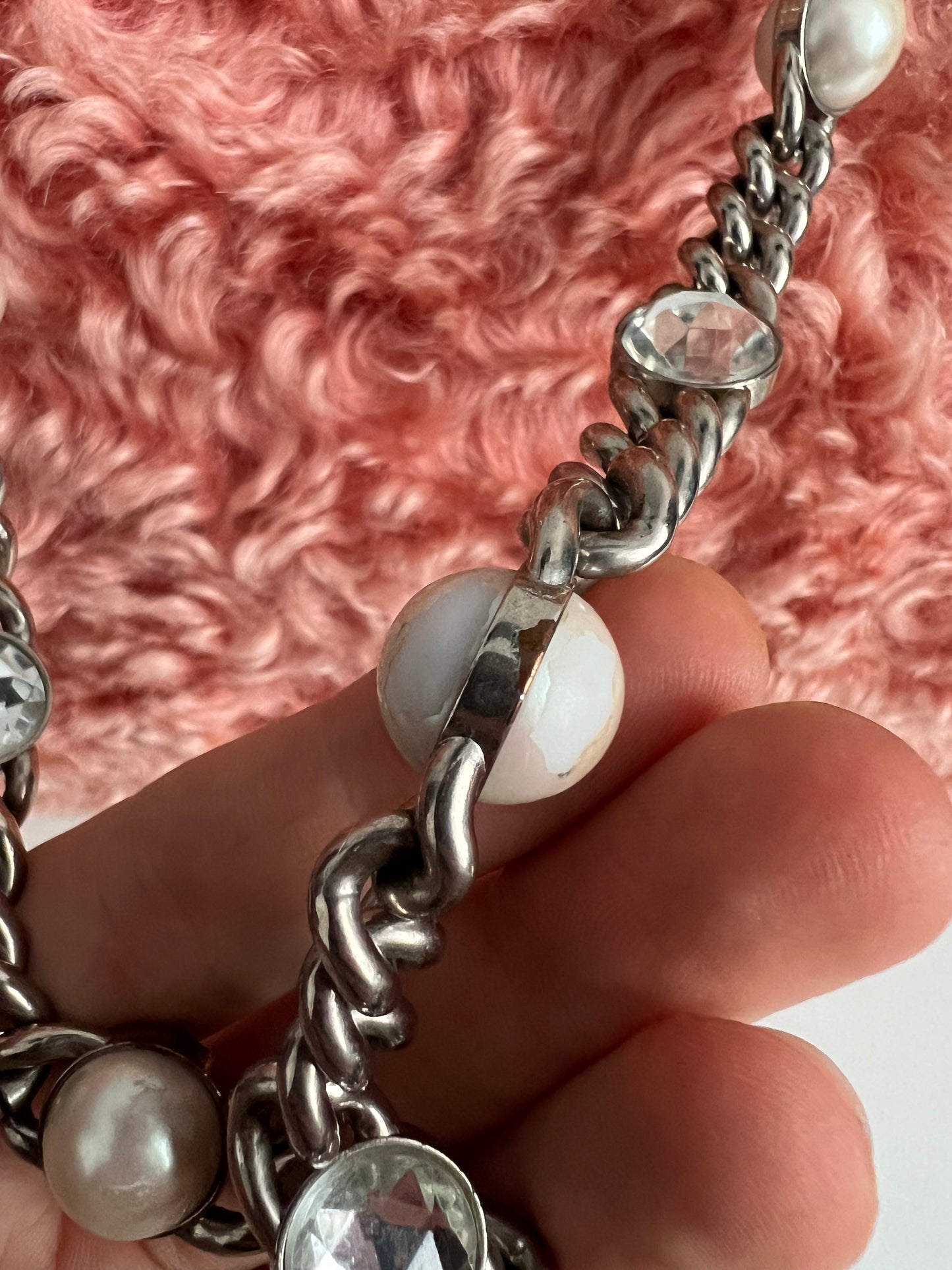 Miu Miu Coral Pink Fur Crystal Tote Bag