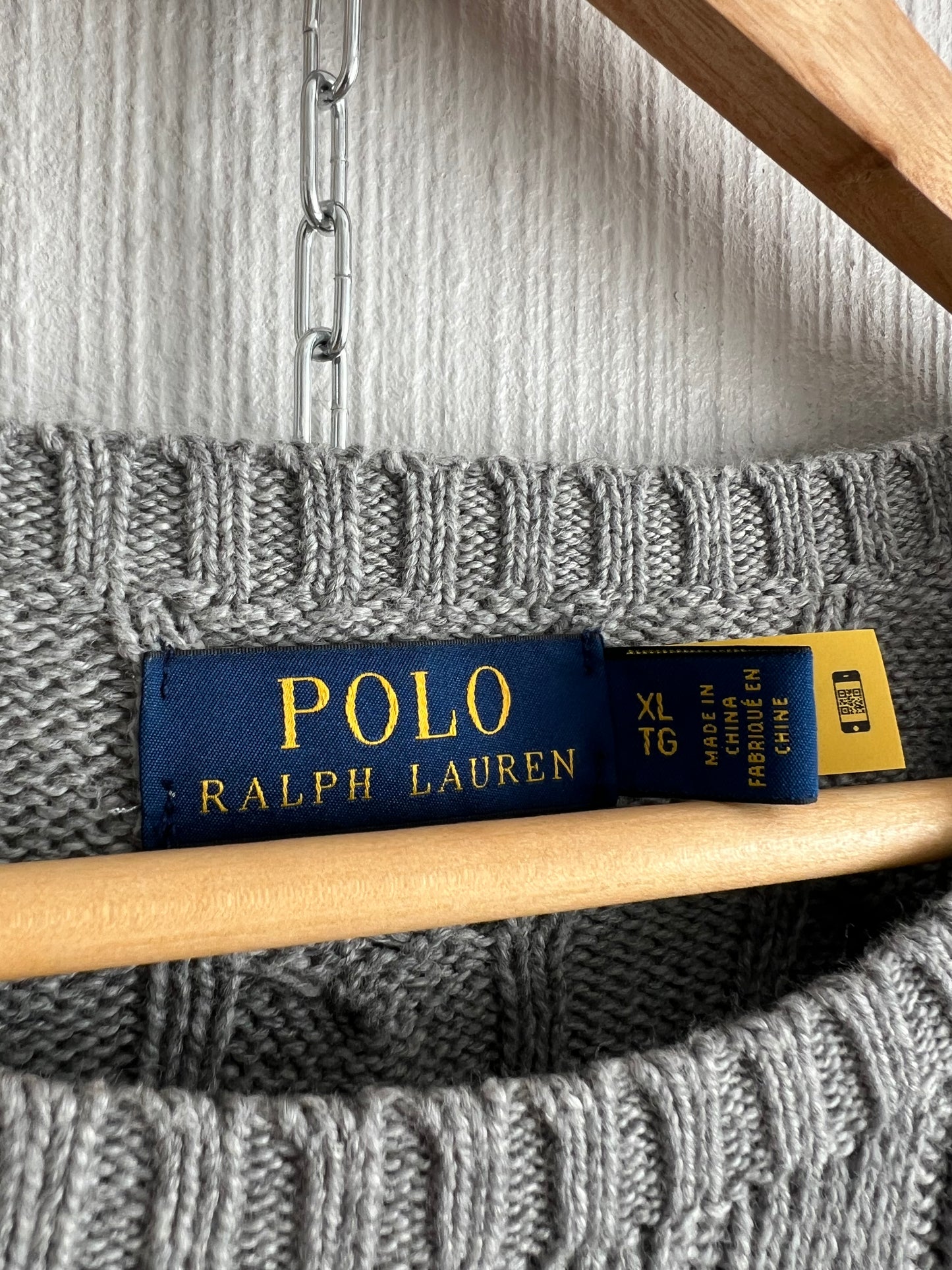 Polo Ralph Lauren Grey Cotton Mens Cable Knit Jumper
