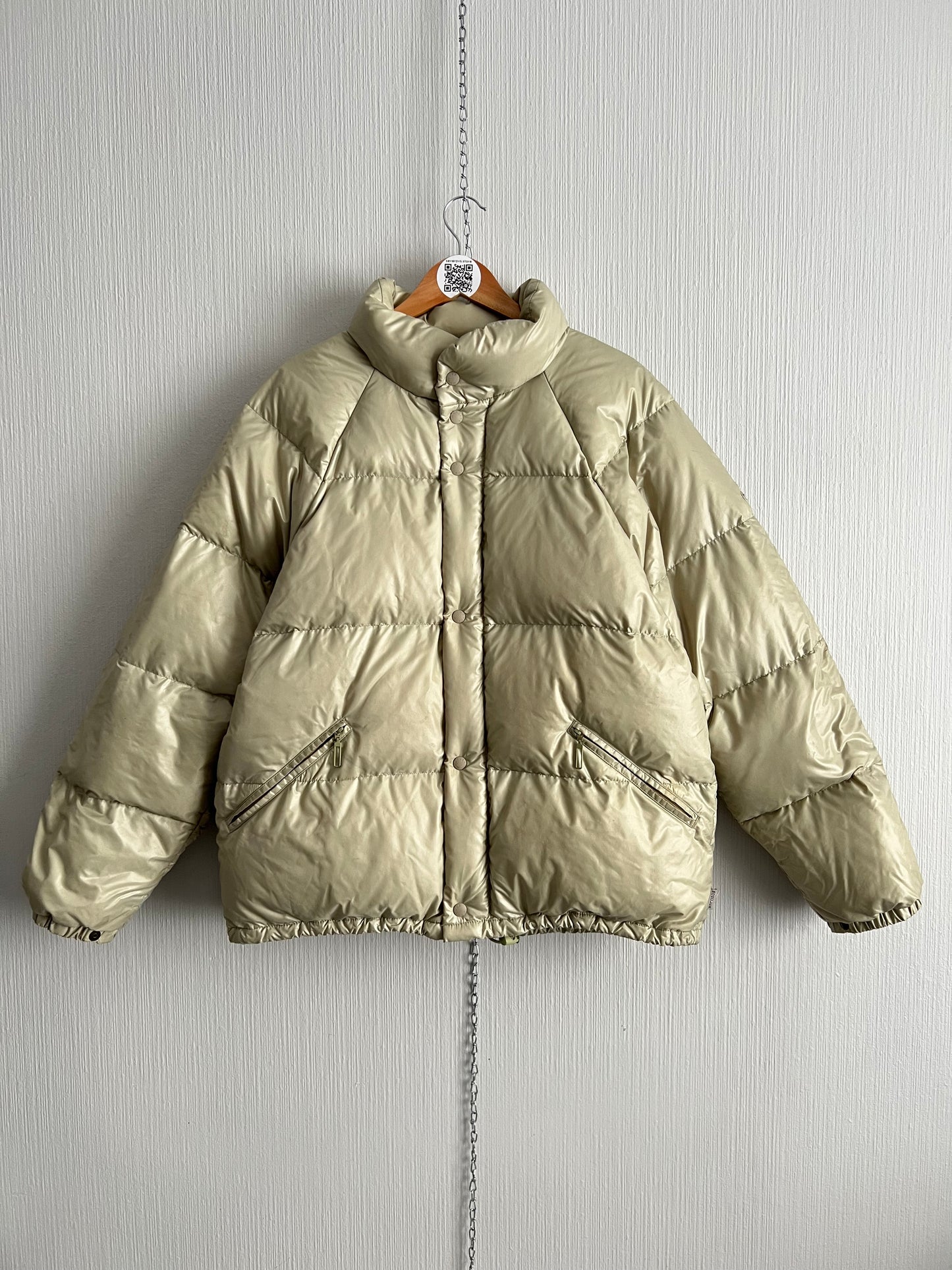 Vintage 90s Moncler Grenoble Beige Puffer Down Mens Jacket