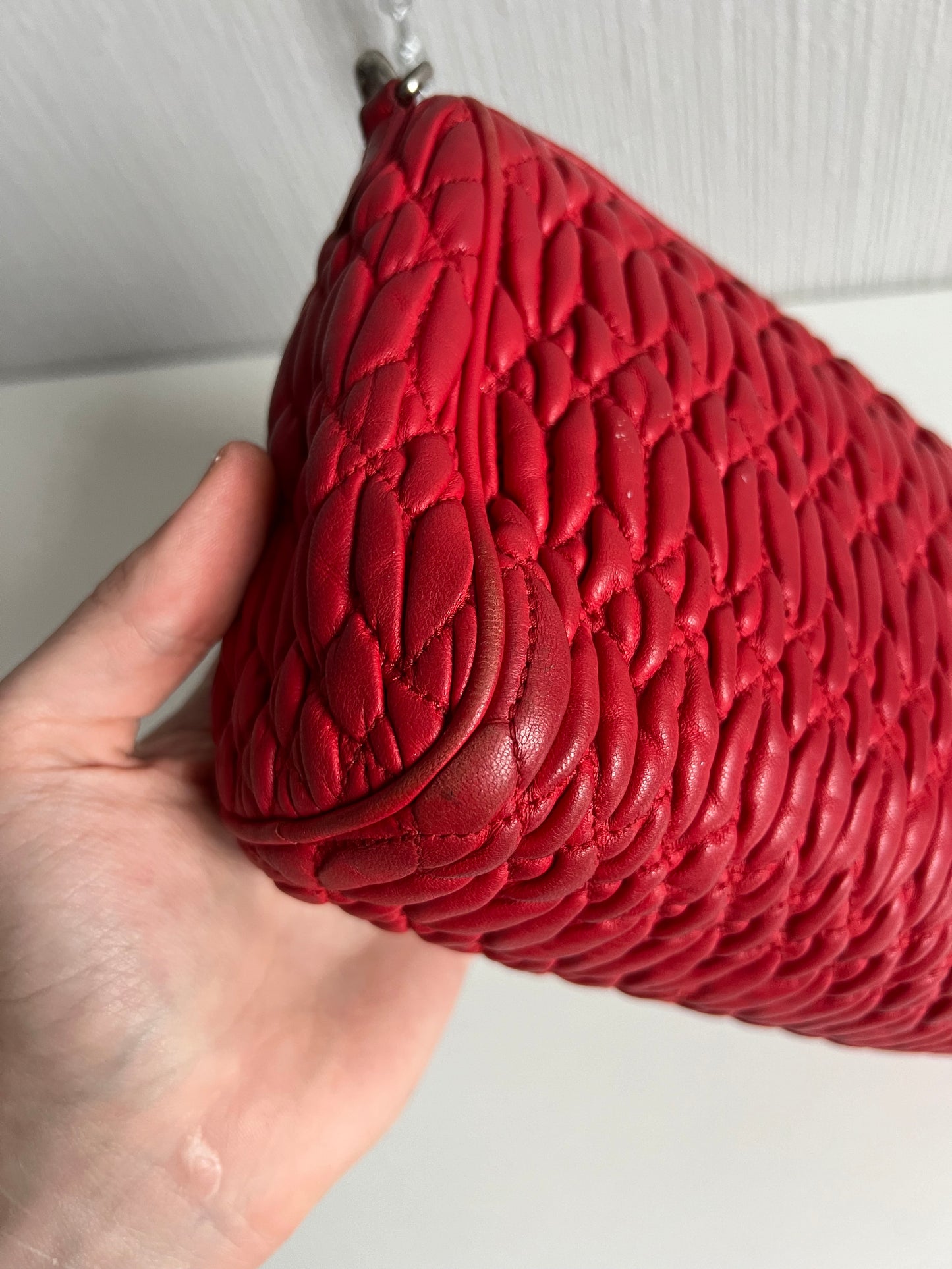 Miu Miu Matelasse Red Leather Shoulder Bag