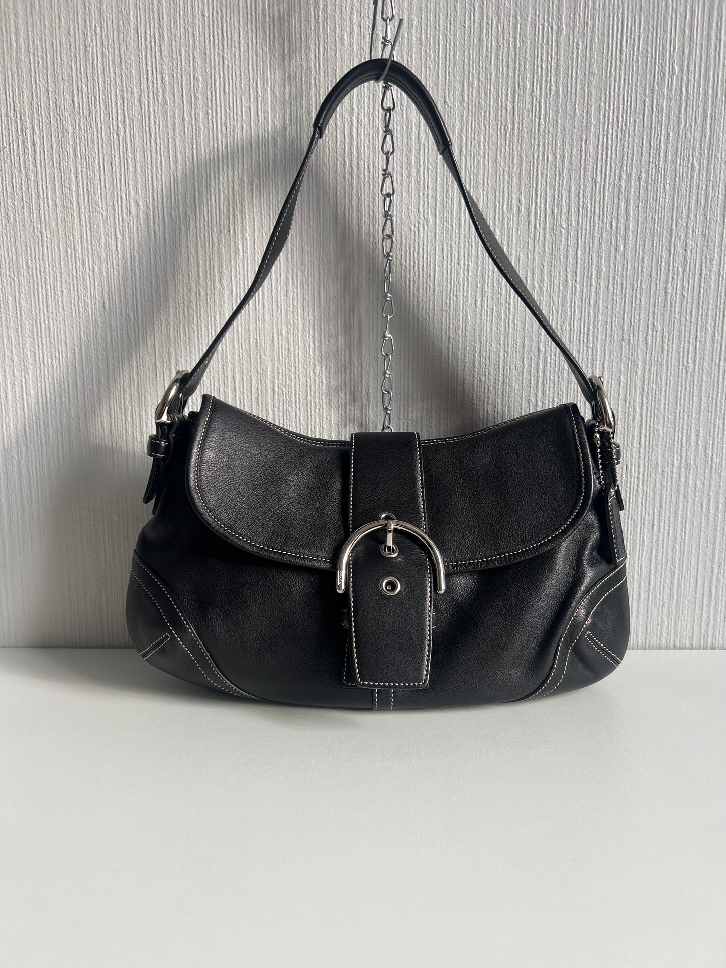 Coach Black Leather Buckle Shoulder Bag