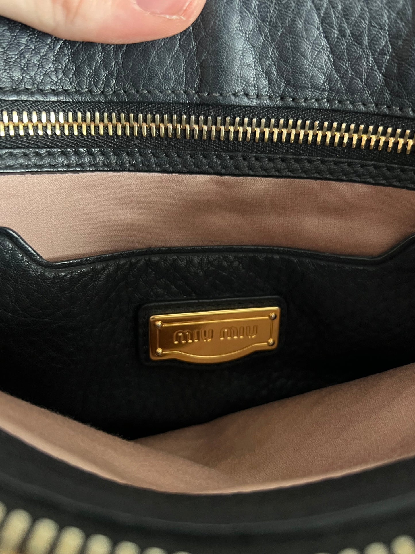 Miu Miu Vitello Caribu Black Leather Satchel HandBag