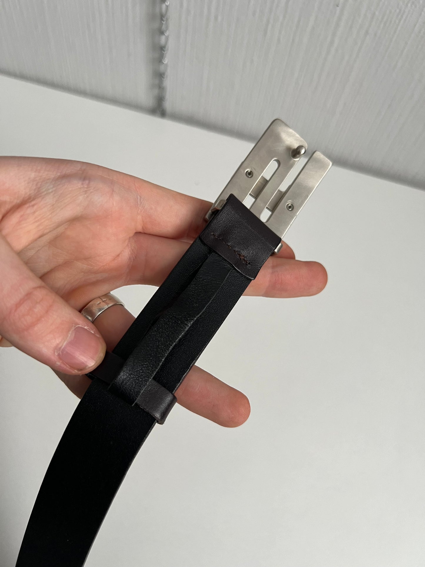 Jil Sander Vintage Stainless Steel Buckle Black Leather Belt