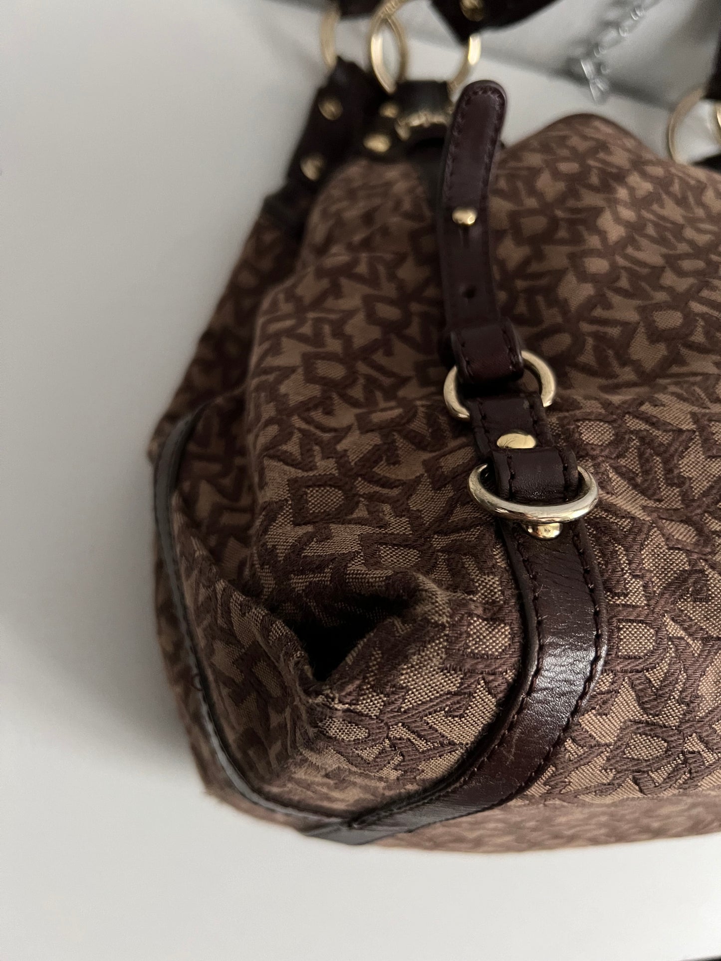 DKNY Vintage Monogram Canvas Handbag with Leather Trim
