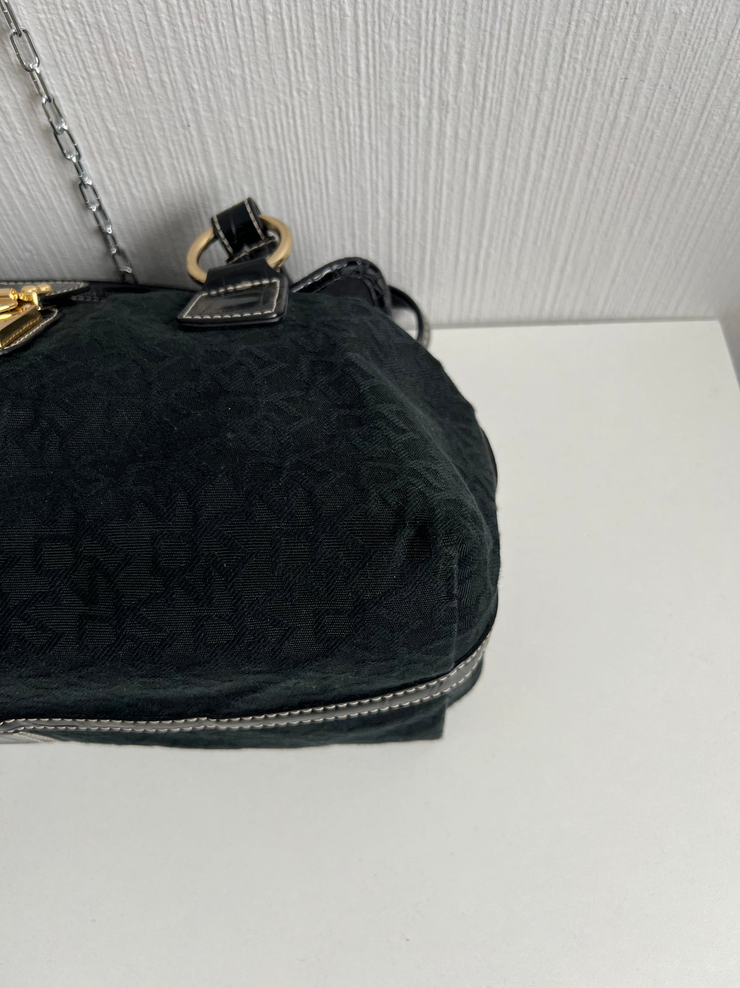 DKNY Vintage Black Monogram Bag with gold buckle