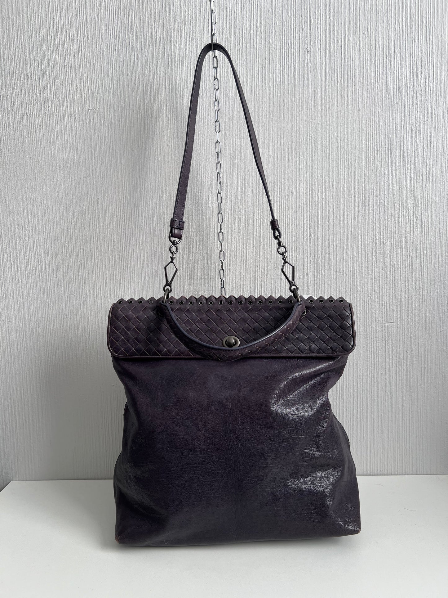 Bottega Veneta Purple Intrecciato Leather Tina Top Handle Bag