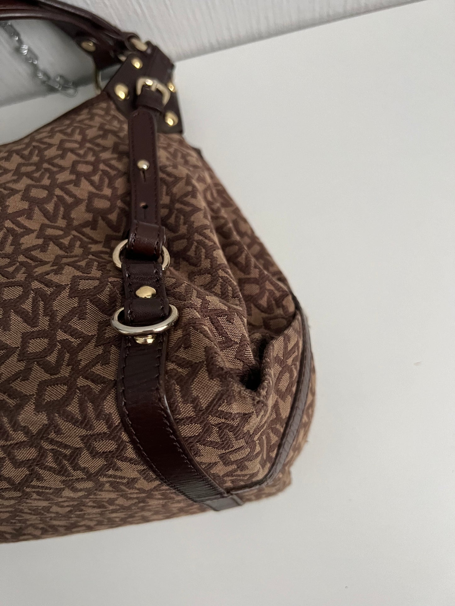 DKNY Vintage Monogram Canvas Handbag with Leather Trim