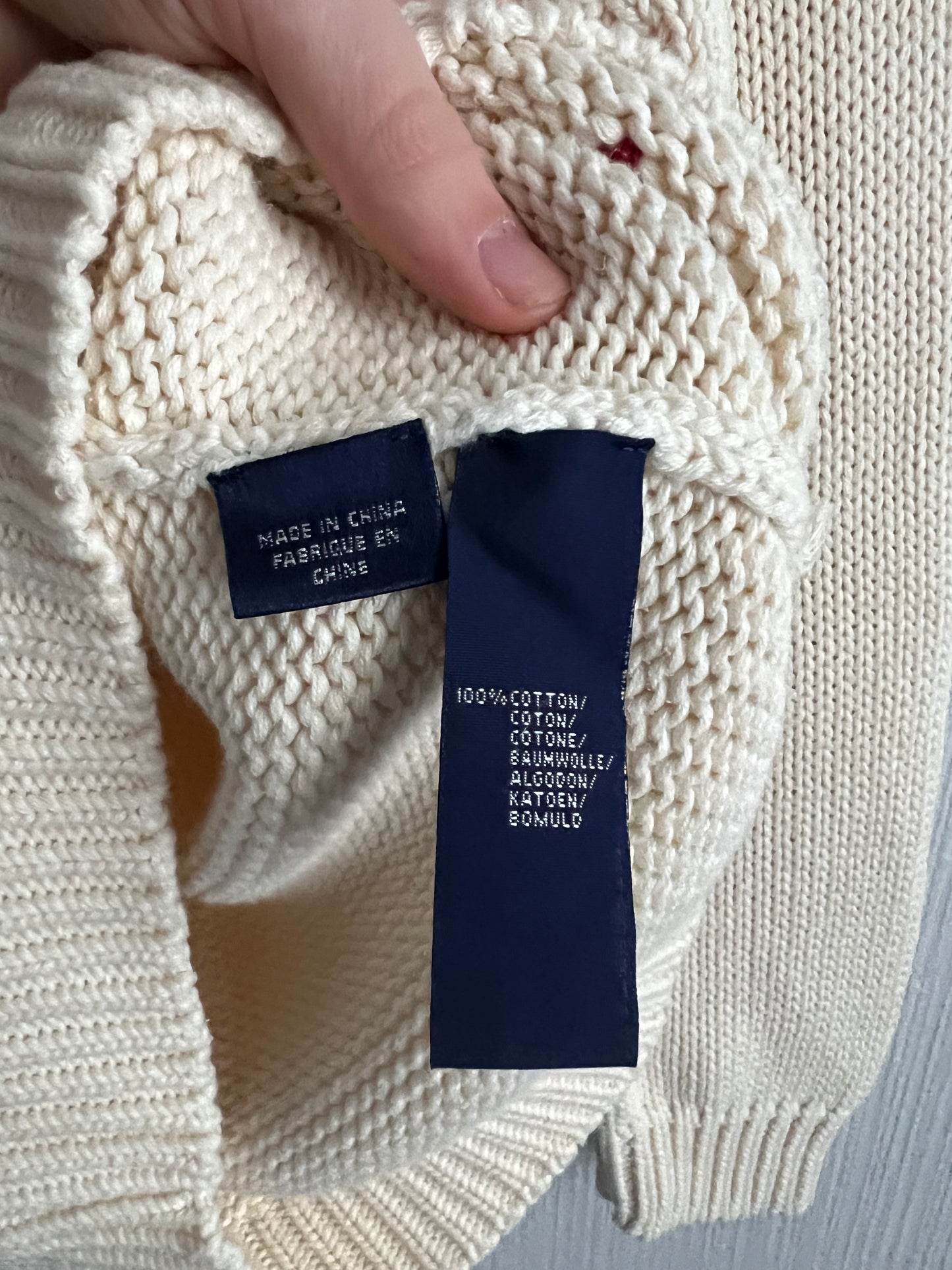 Polo Ralph Lauren American Flag Heavy Knit Cream Cotton Sweater