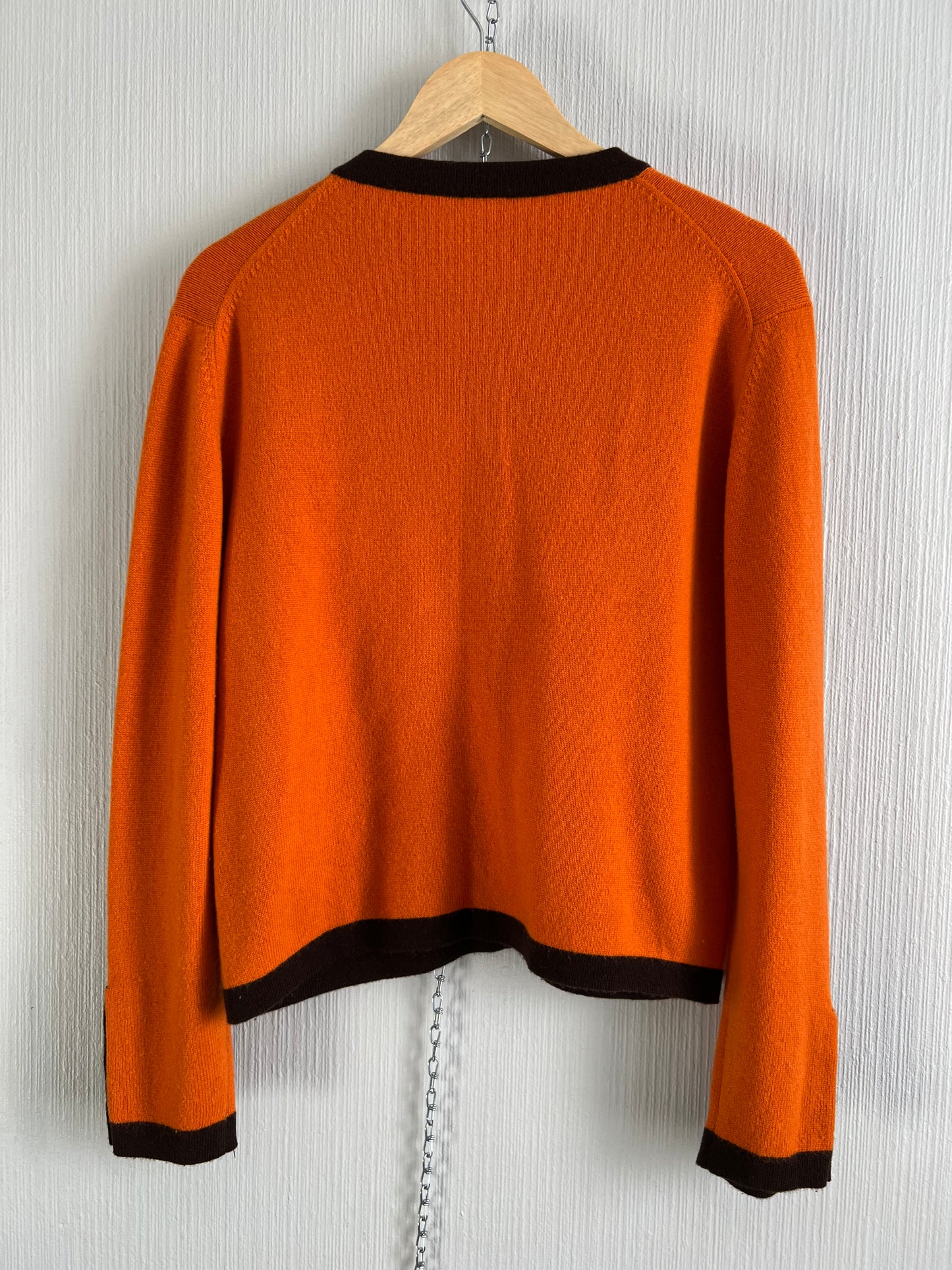Chanel 1996 Orange Brown Cashmere Knit Set Short Sleeve T-Shirt and Cardigan