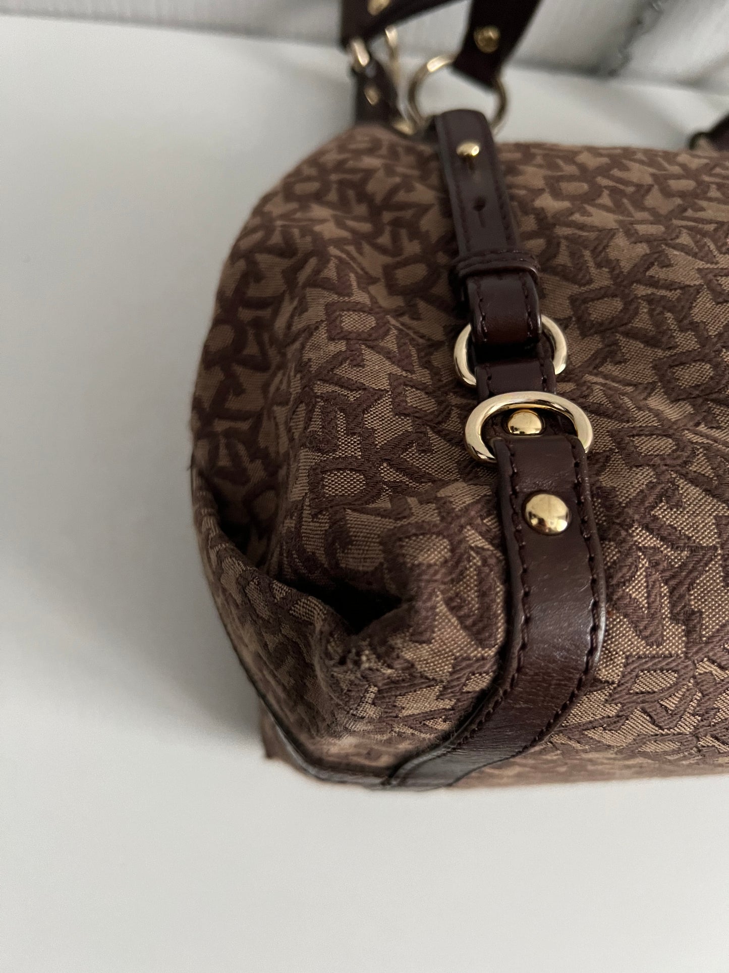 DKNY Vintage Monogram Canvas Handbag with Leather Trim