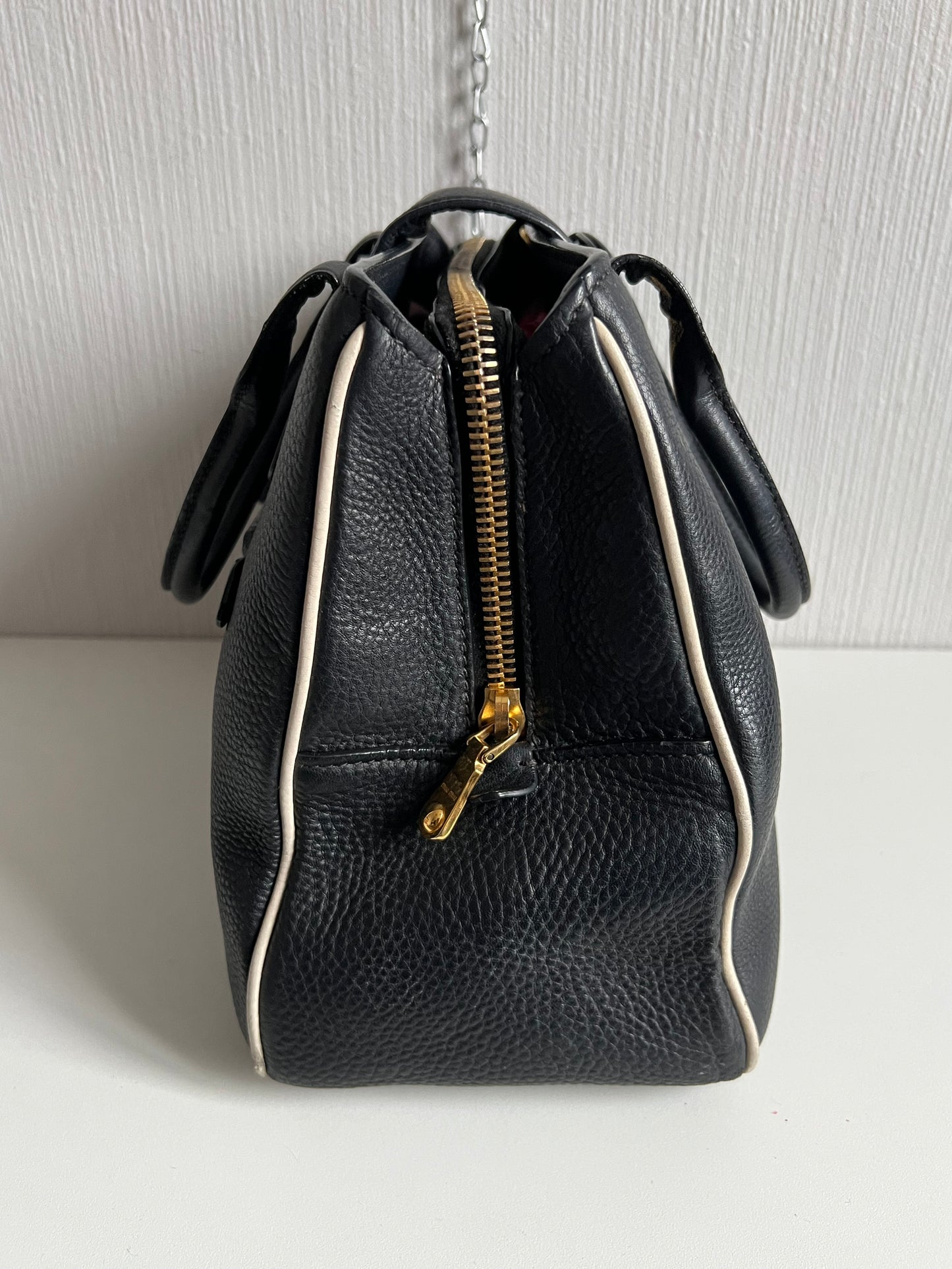 Miu Miu Vitello Caribu Black Leather Satchel HandBag