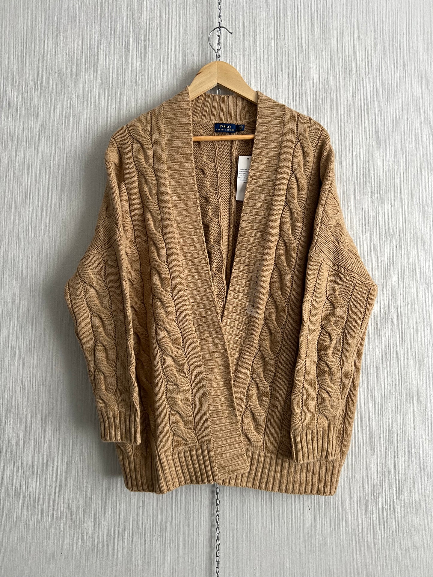 Polo Ralph Lauren Italian Wool Cashmere Blend Camel Womens Cable Knit Sweater