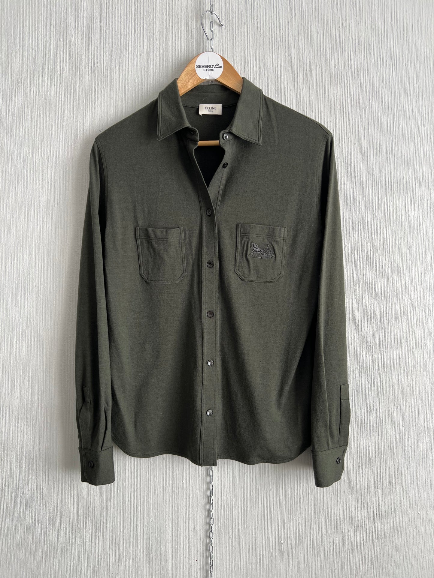 Céline Horse Carriage-embroidered Cashmere Shirt