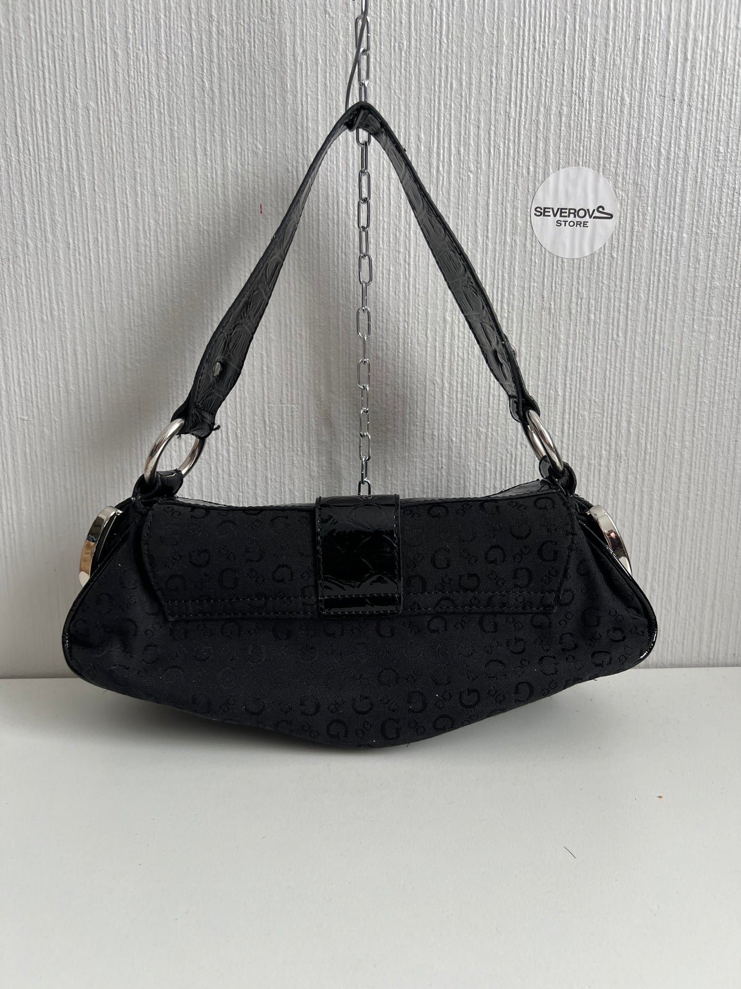 Guess Black Monogram Buckle Shoulder Bag