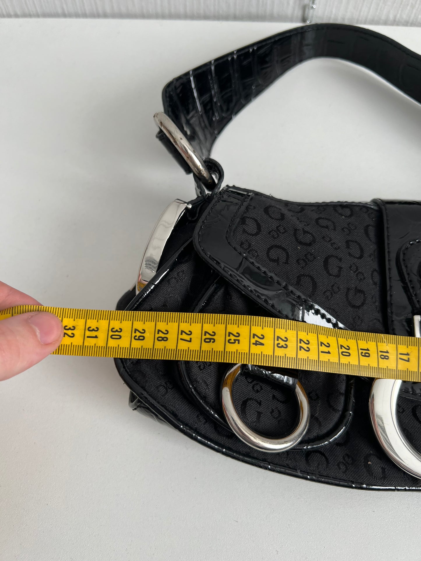 Guess Black Monogram Buckle Shoulder Bag
