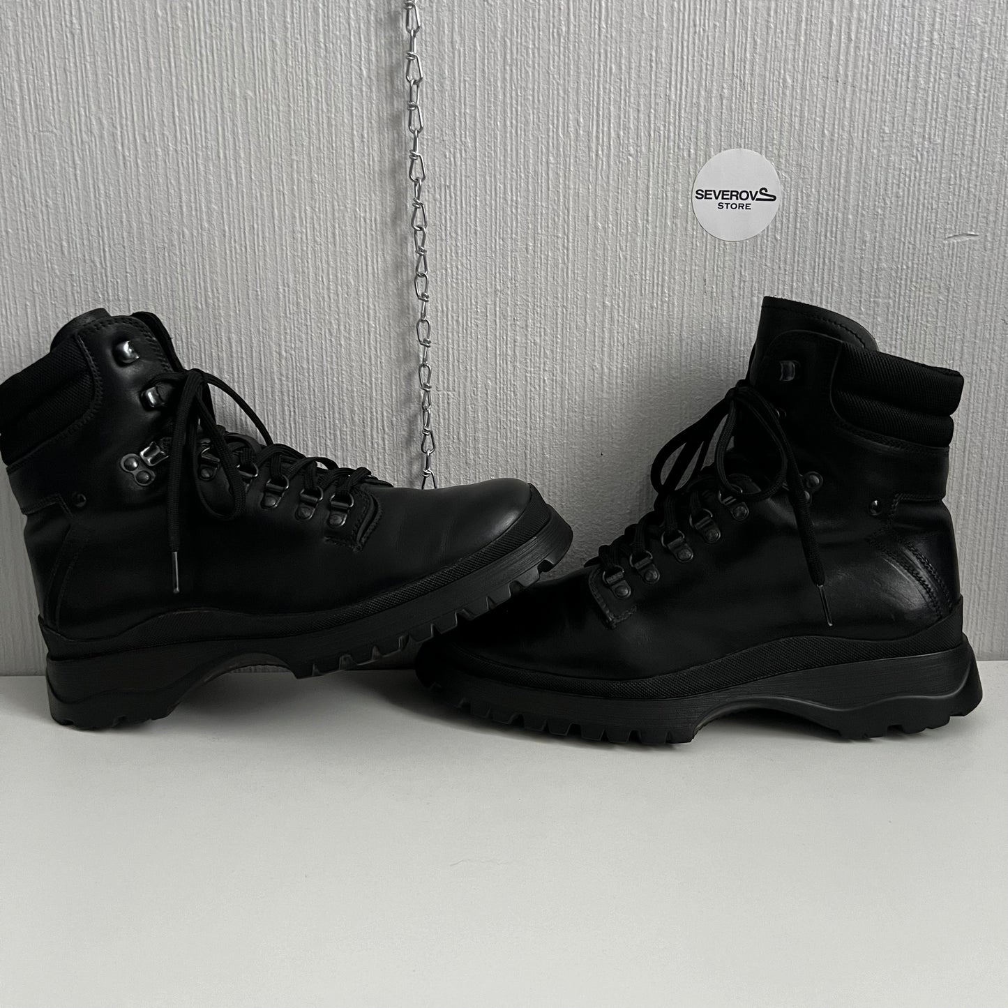 Prada FW99 Vintage Combat Black Leather Boots