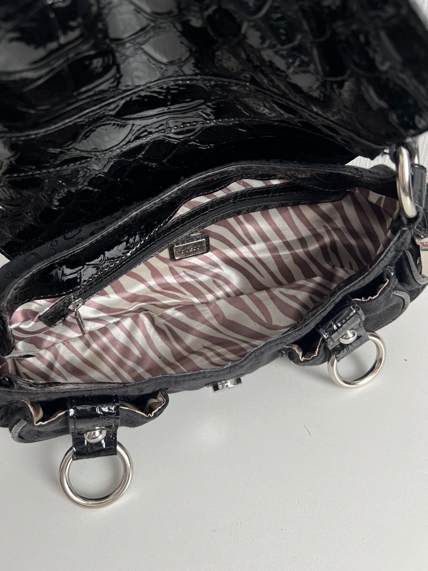 Guess Black Monogram Buckle Shoulder Bag