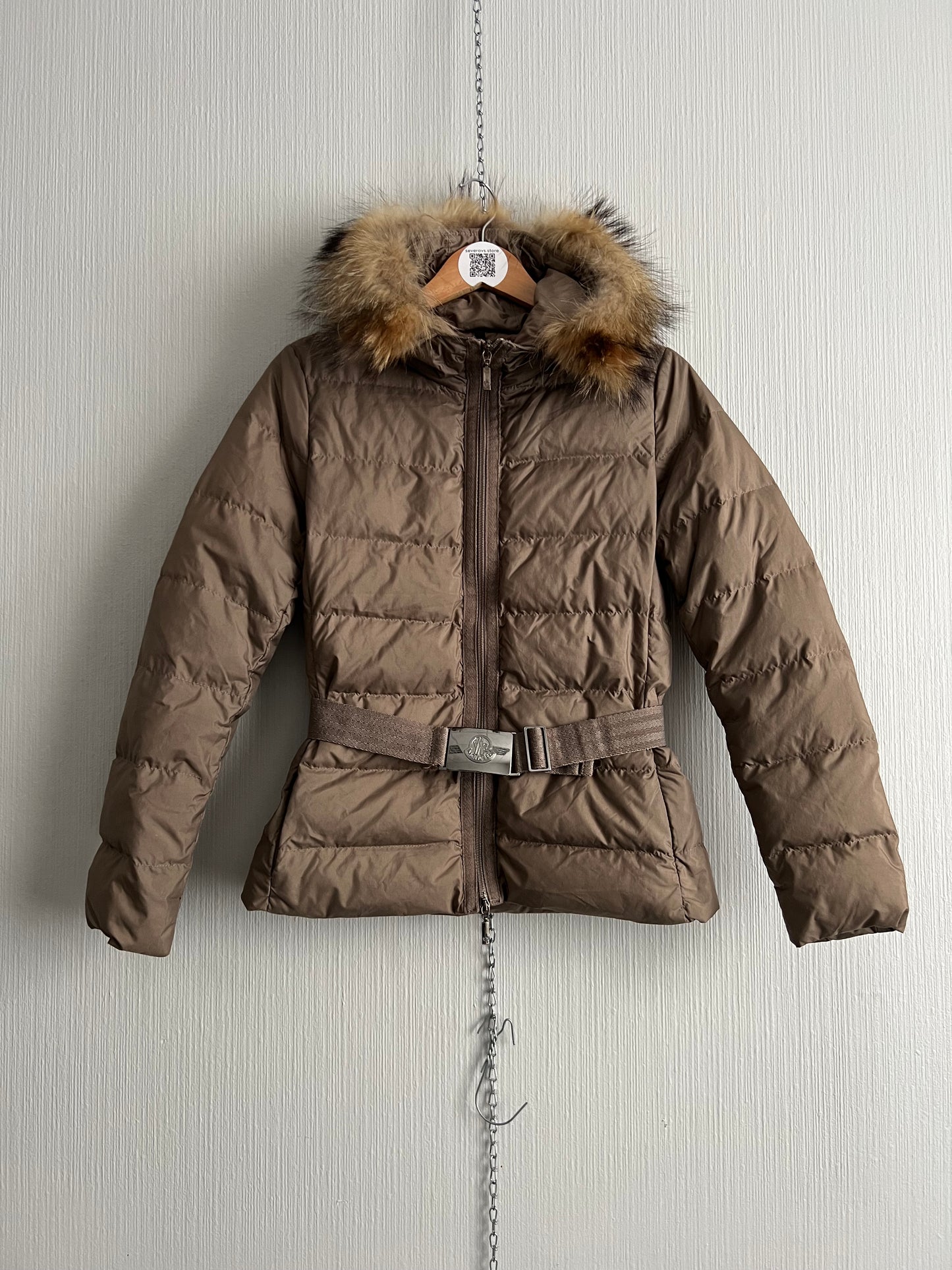 Moncler Angers Fur Dow Jacket with Belt