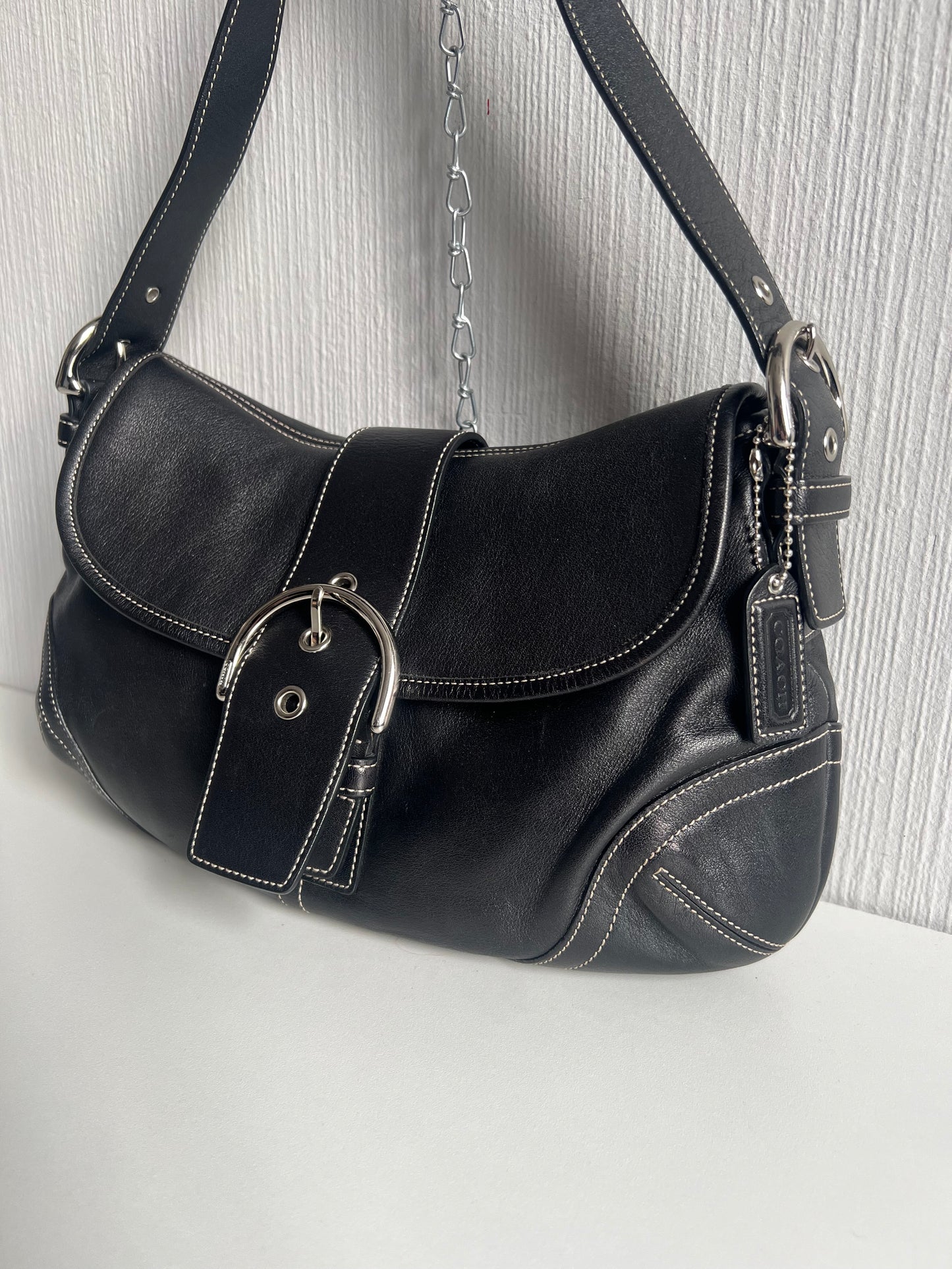 Coach Black Leather Buckle Shoulder Bag