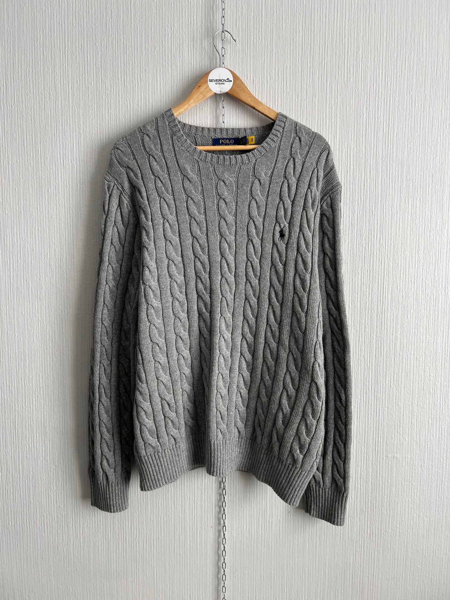 Polo Ralph Lauren Grey Cotton Mens Cable Knit Jumper