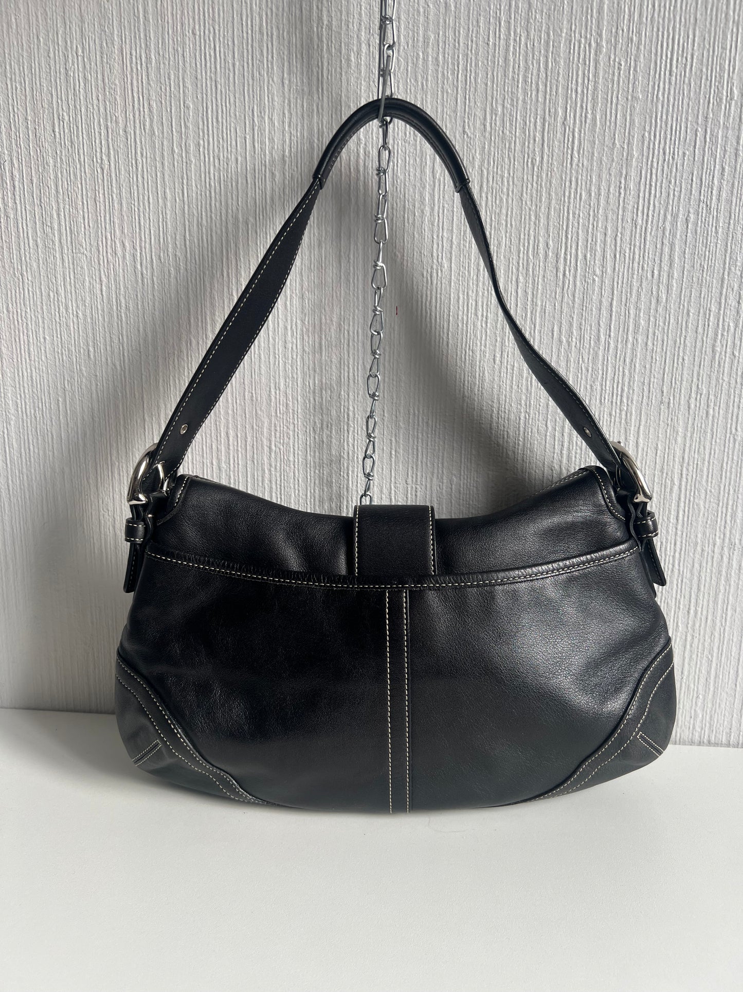 Coach Black Leather Buckle Shoulder Bag