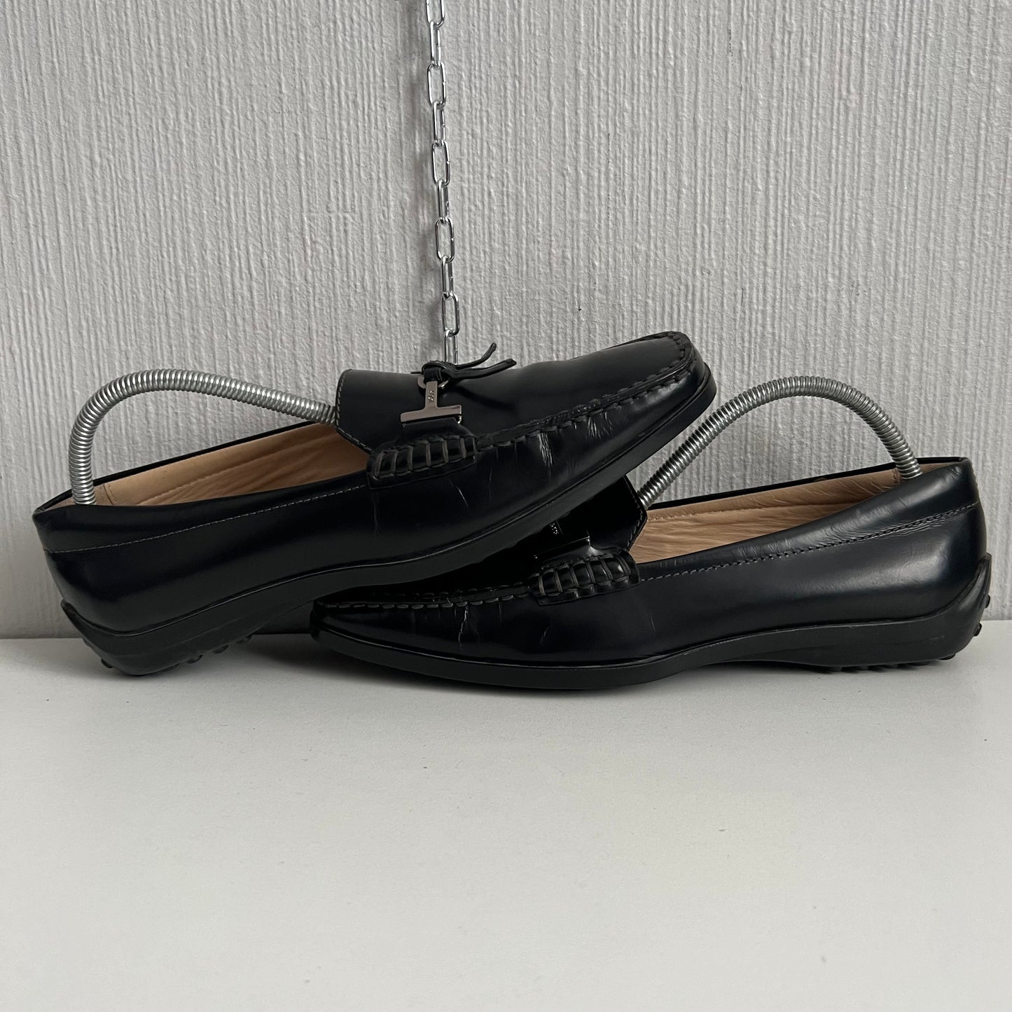 Tod's Patent Double T Black Leather Loafers Womens Shoes