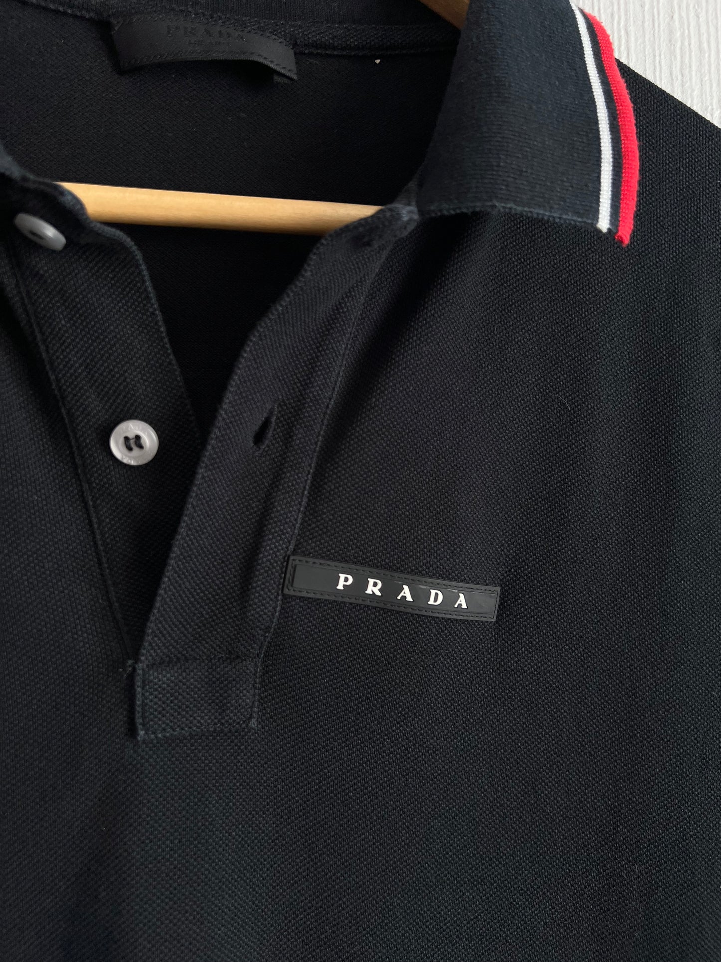 Prada Black Tab Mens Cotton Polo T-shirt
