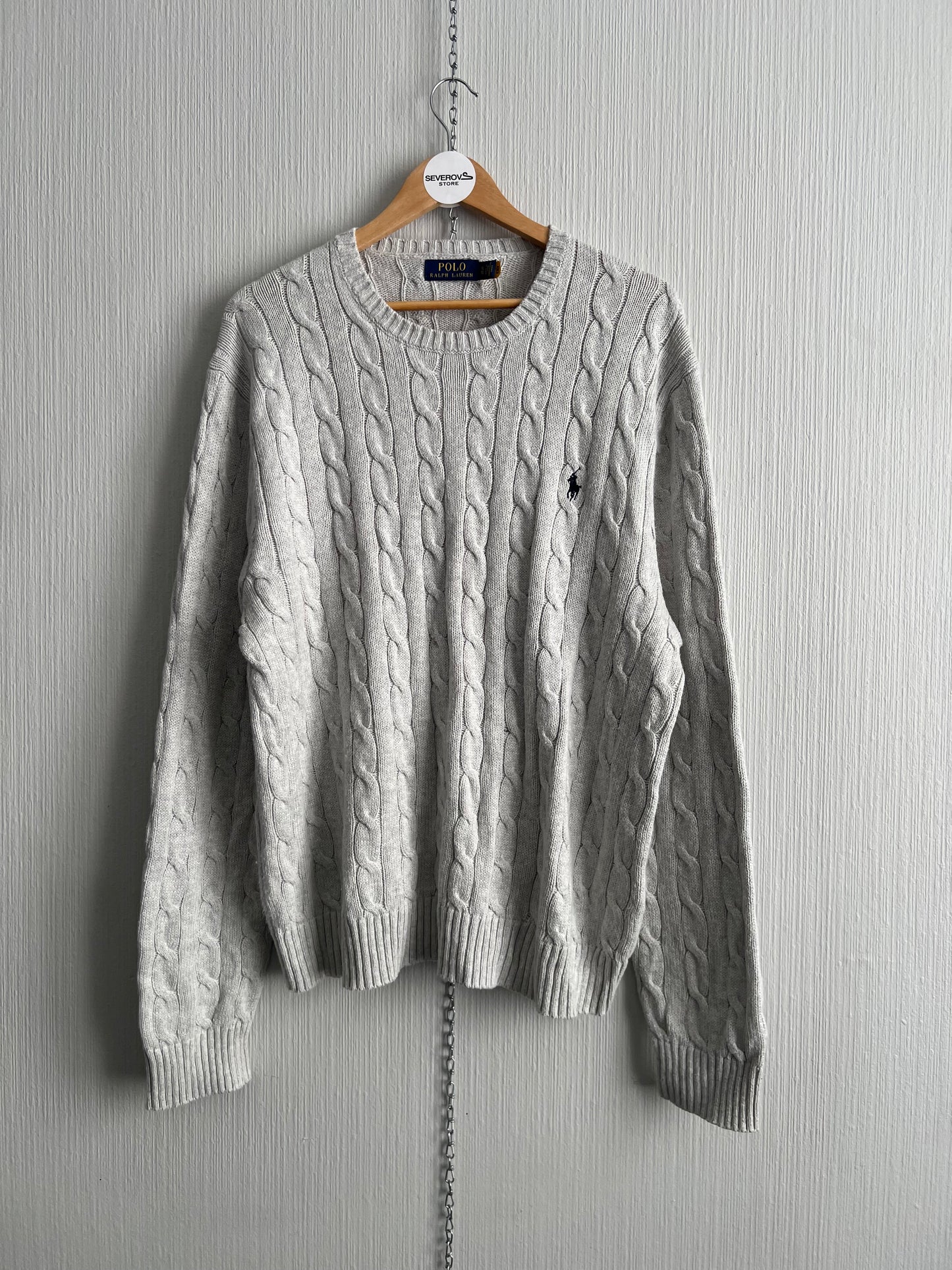 Polo Ralph Lauren Grey Cotton Mens Cable Knit Jumper