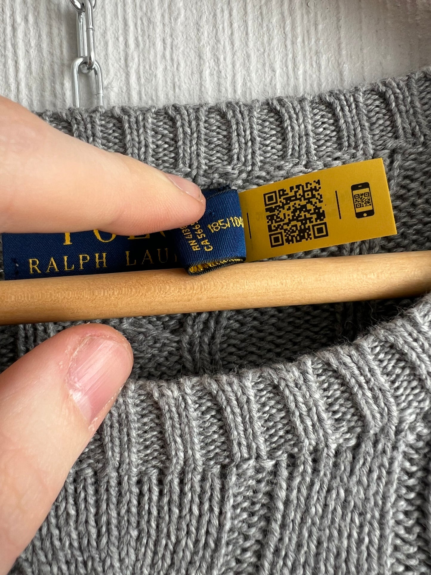 Polo Ralph Lauren Grey Cotton Mens Cable Knit Jumper