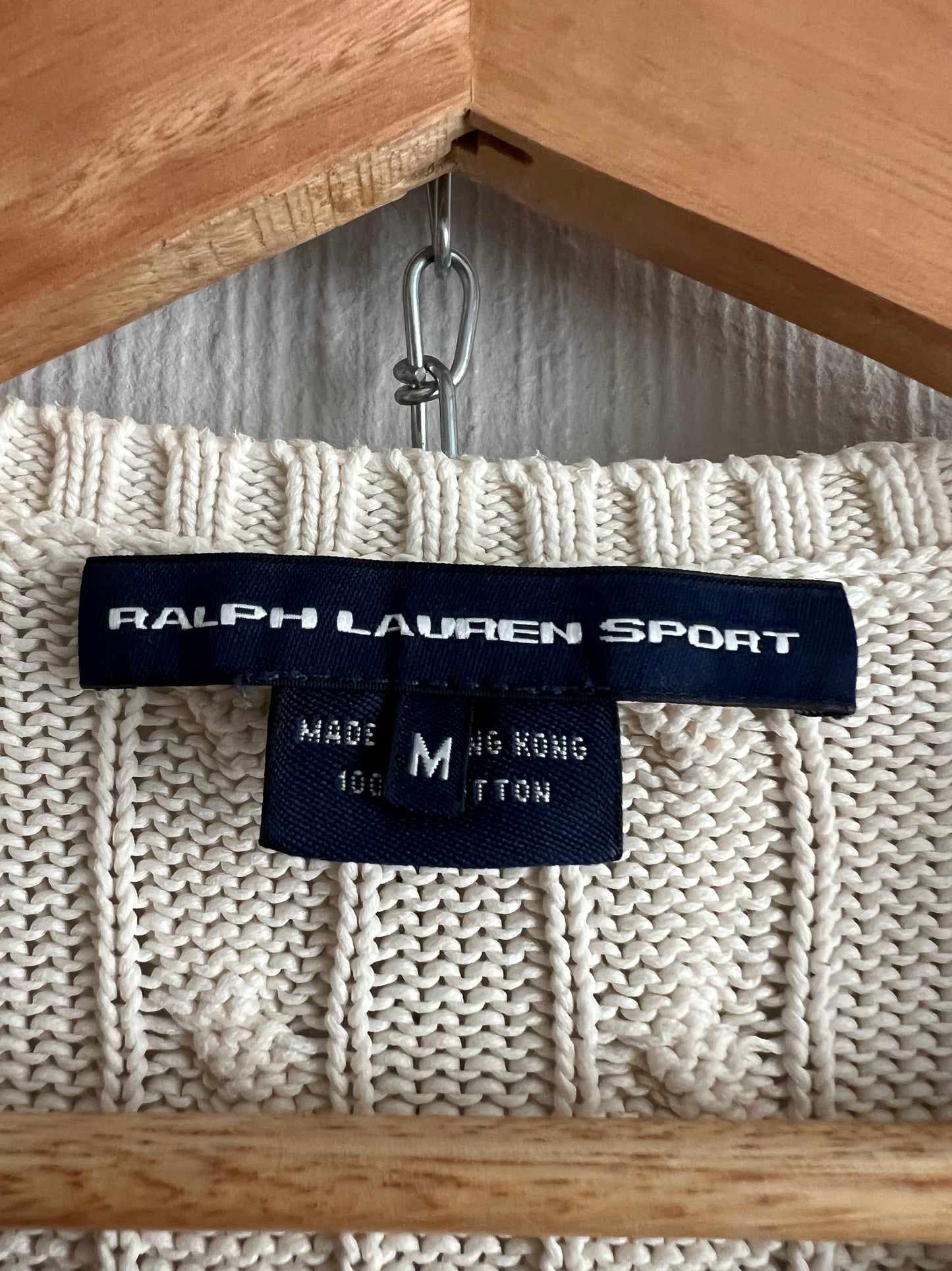 Ralph Lauren Sport Cable Knit V-neck Cream Cotton Sweater