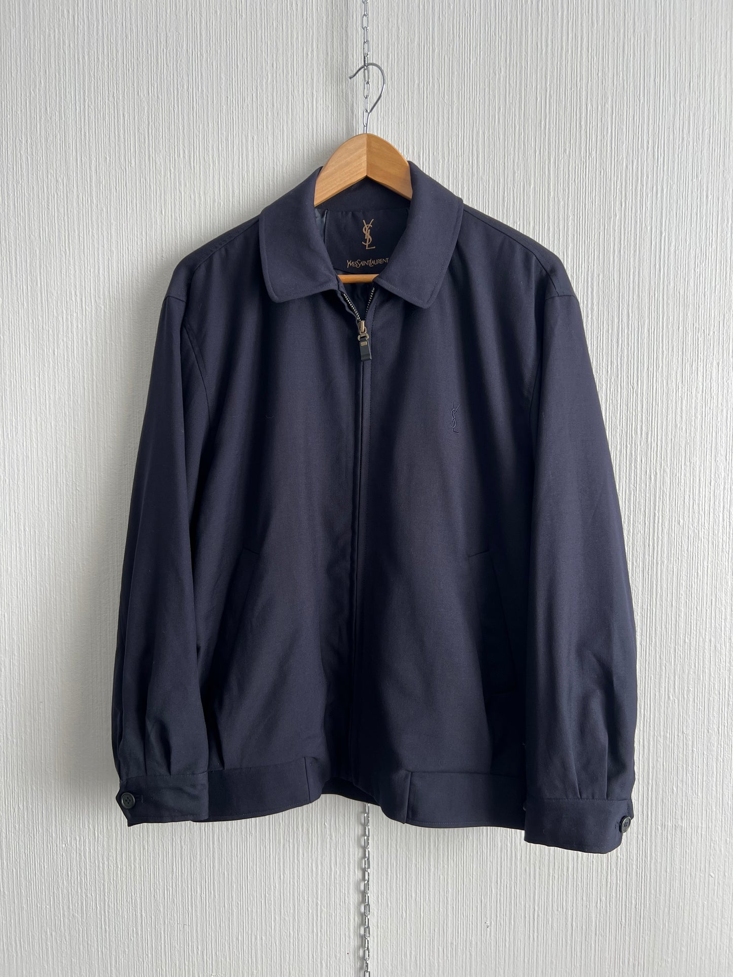 Yves Saint Laurent Vintage Navy Wool Bomber Jacket