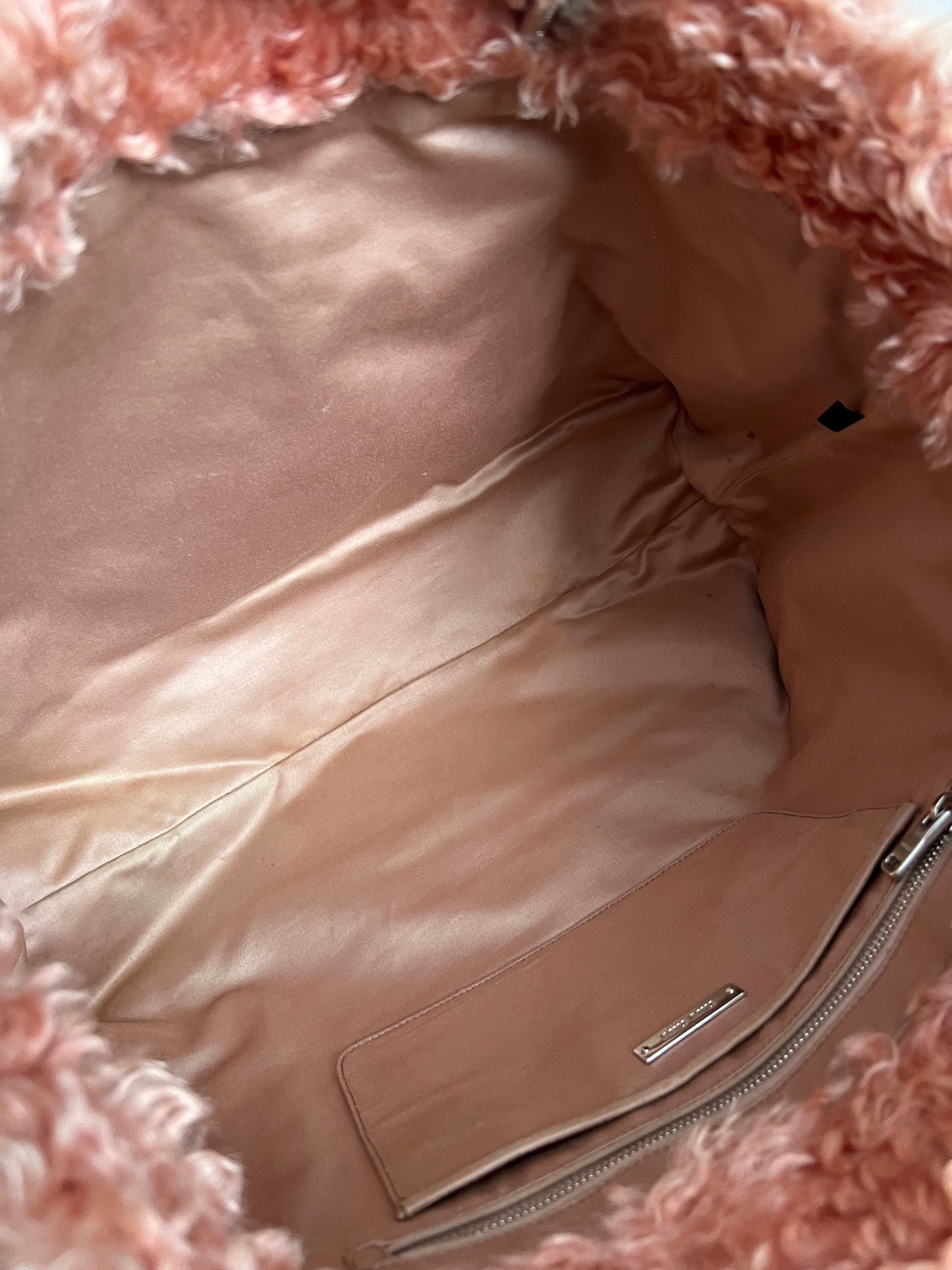 Miu Miu Coral Pink Fur Crystal Tote Bag