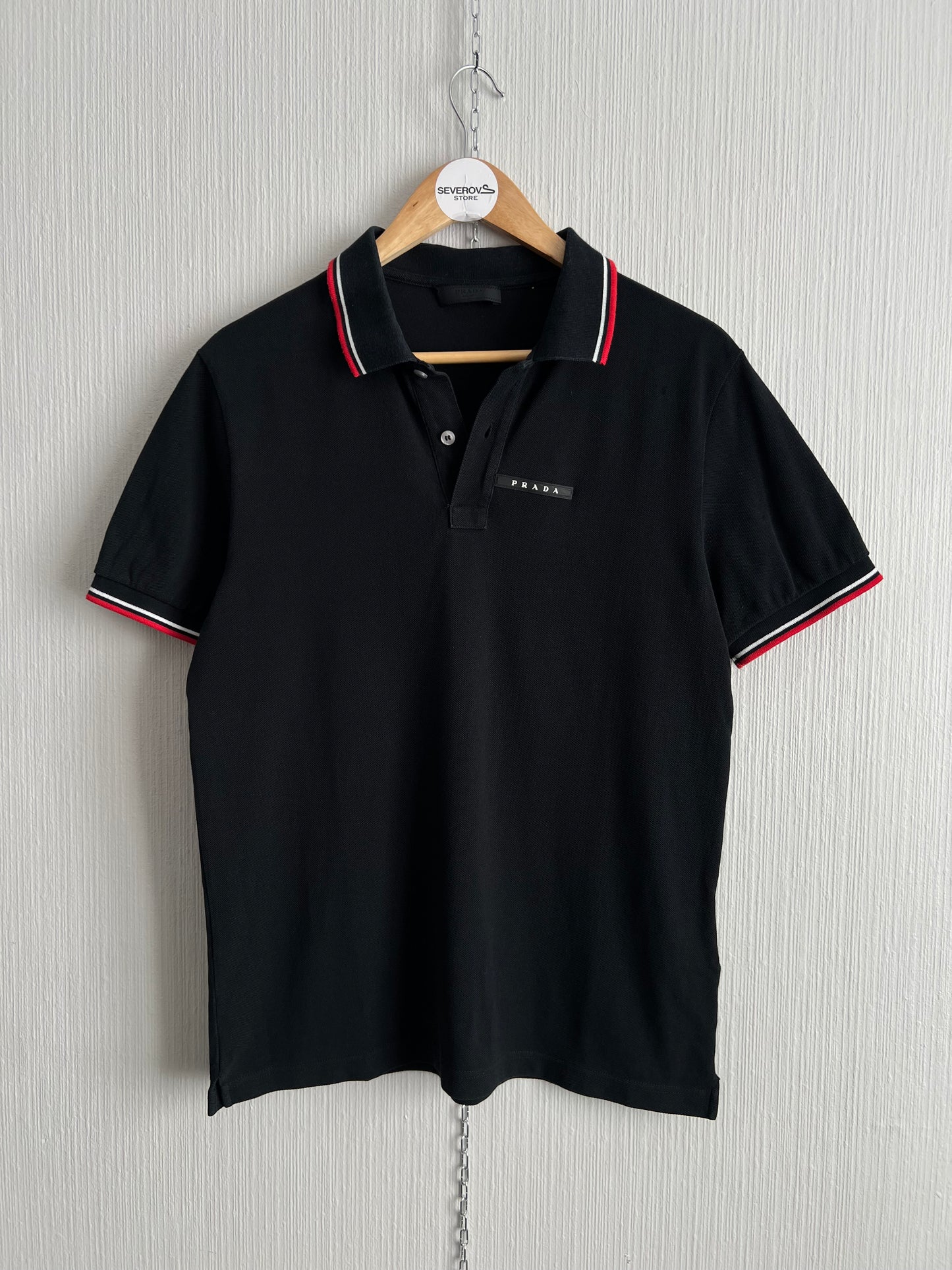 Prada Black Tab Mens Cotton Polo T-shirt