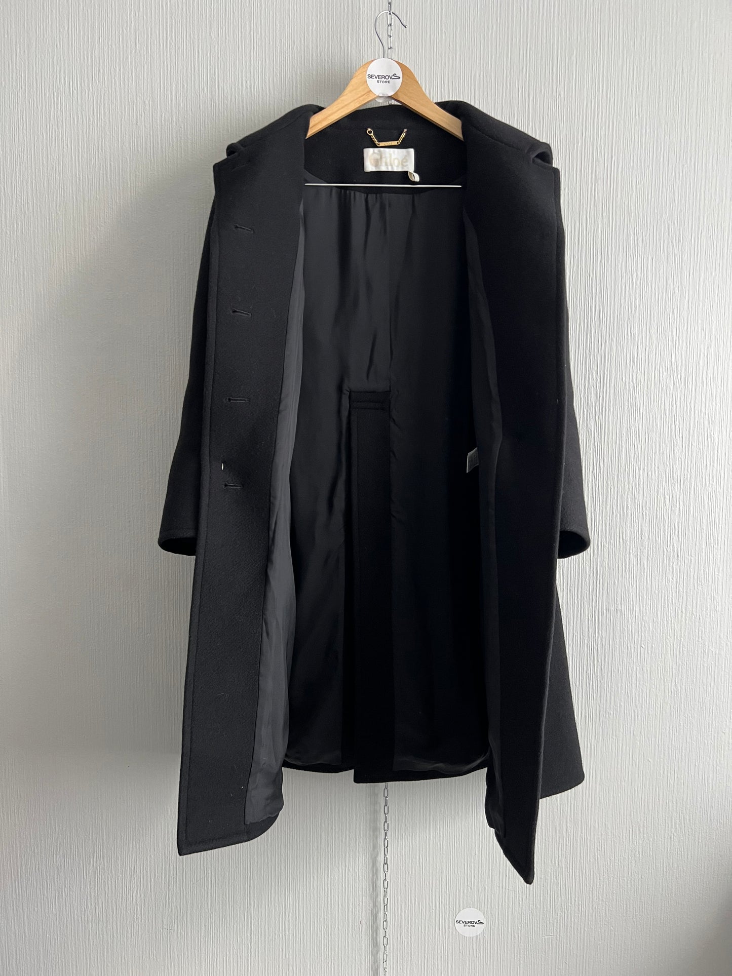 Chloe Black Wool Button Coat
