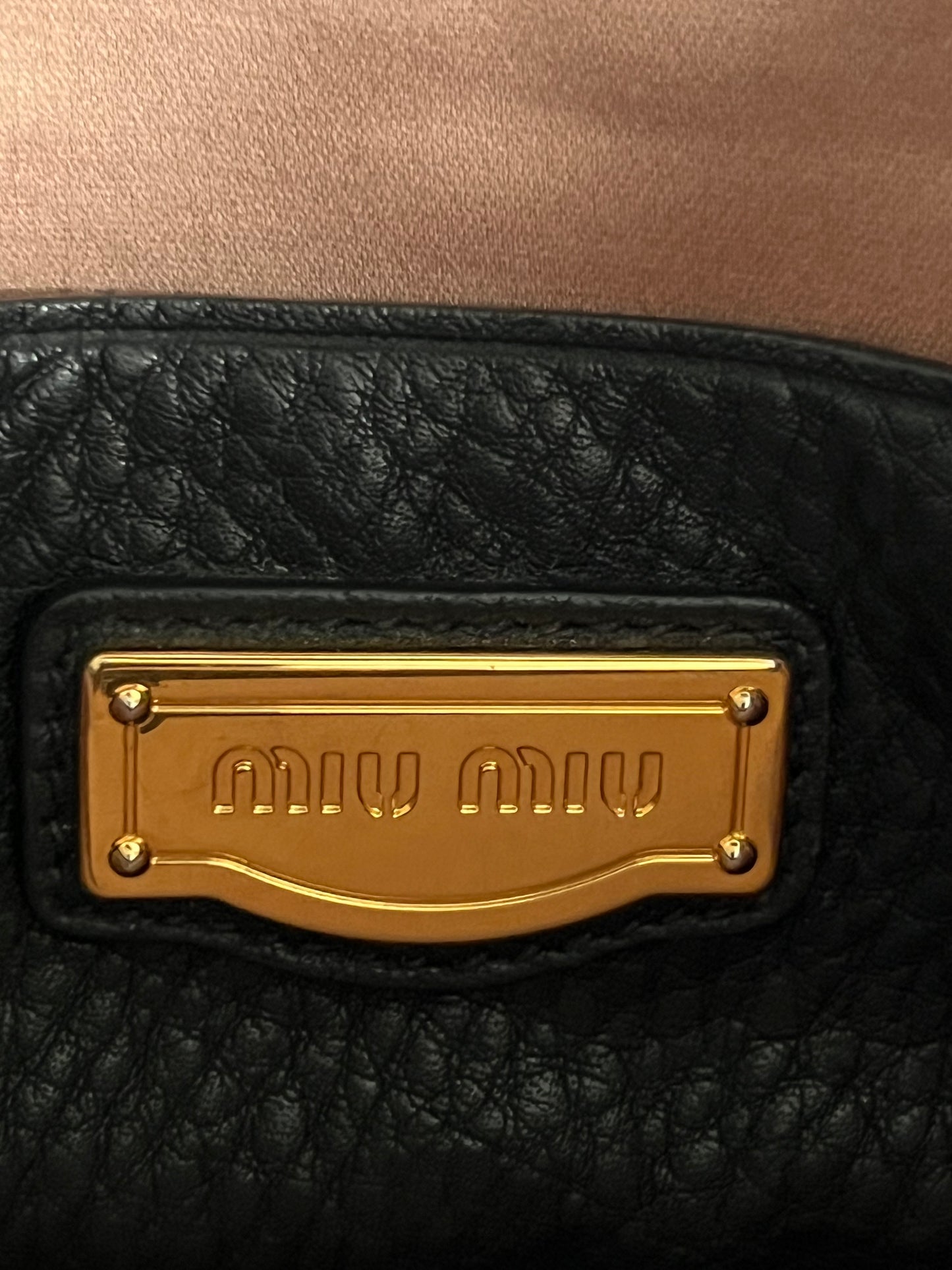 Miu Miu Vitello Caribu Black Leather Satchel HandBag