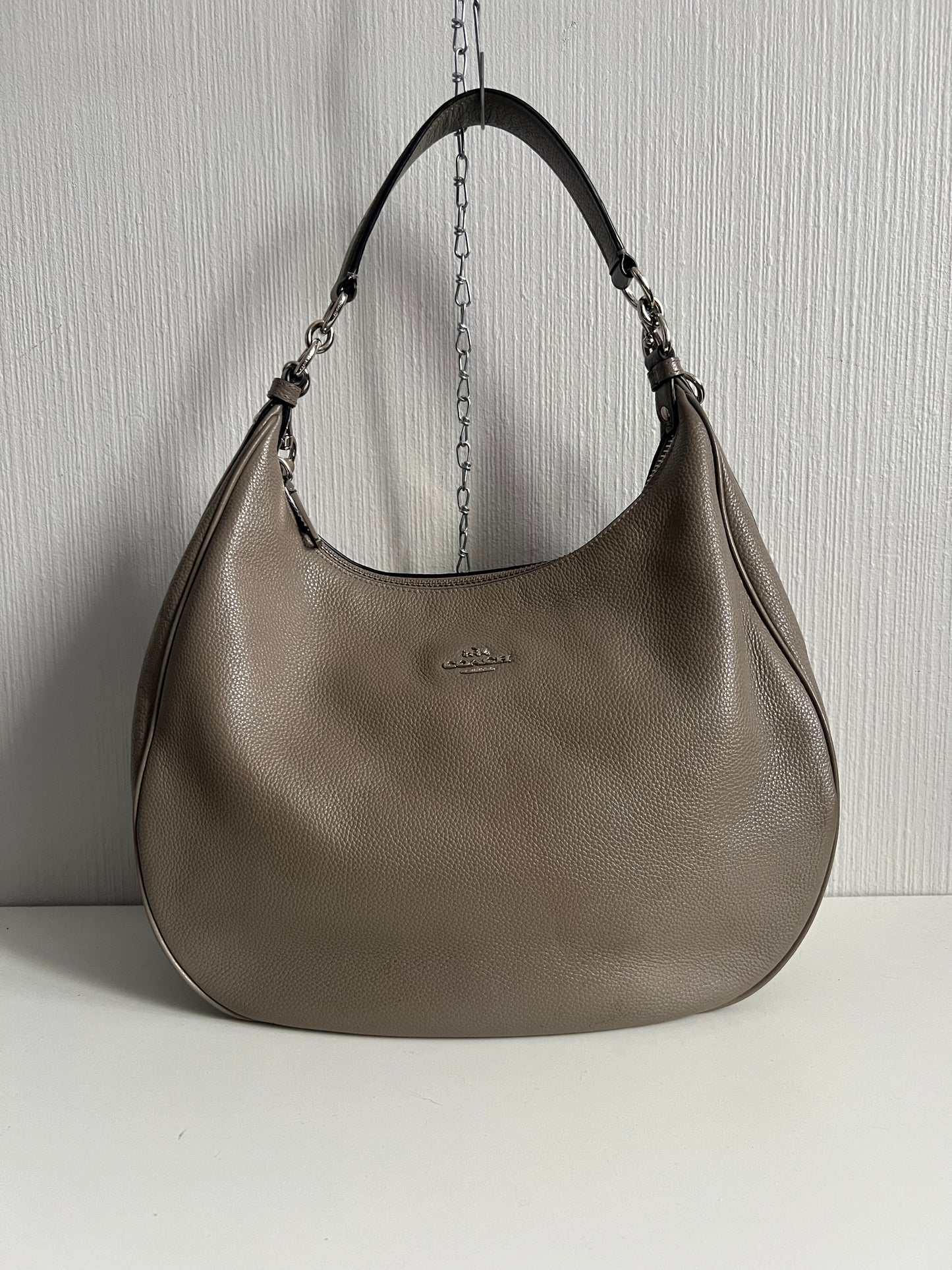 Coach Pebbled Leather Gray Large Handbag Hobo Purse
